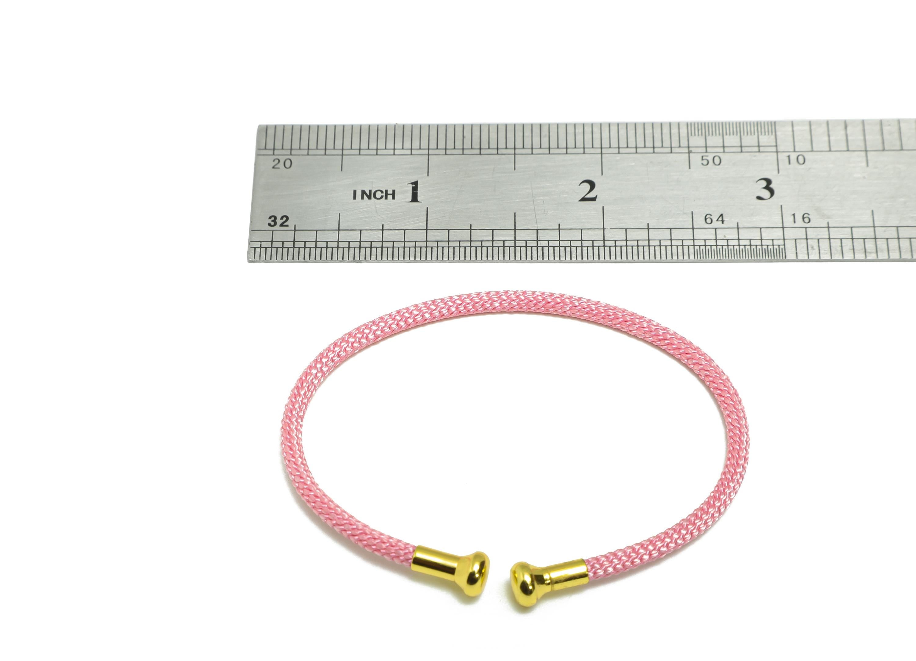 Pink Unisex Rope Bracelet - Brass Handmade Open End Rope Bangle - Steel Adjustable Unlockable Screw Bead Bangle - Bracelet Making - HM1069D