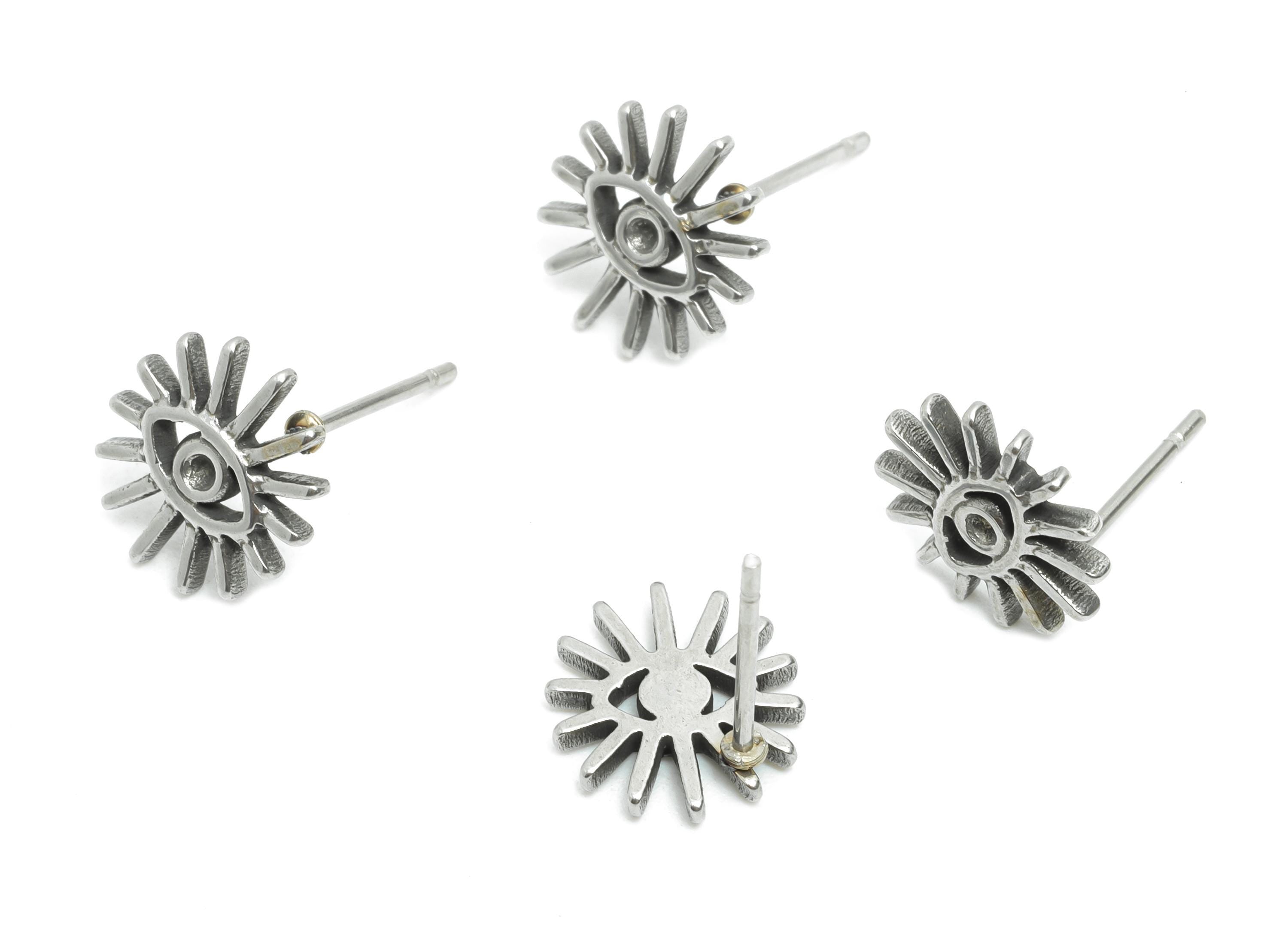 Sunburst Earrings Stud Earring - Steel Celestial Earring Post - Handmade Small Cabochon Earring - Eye motif Stud Earring - 9x10x1mm - SS2153 - DOMEDBAZAAR