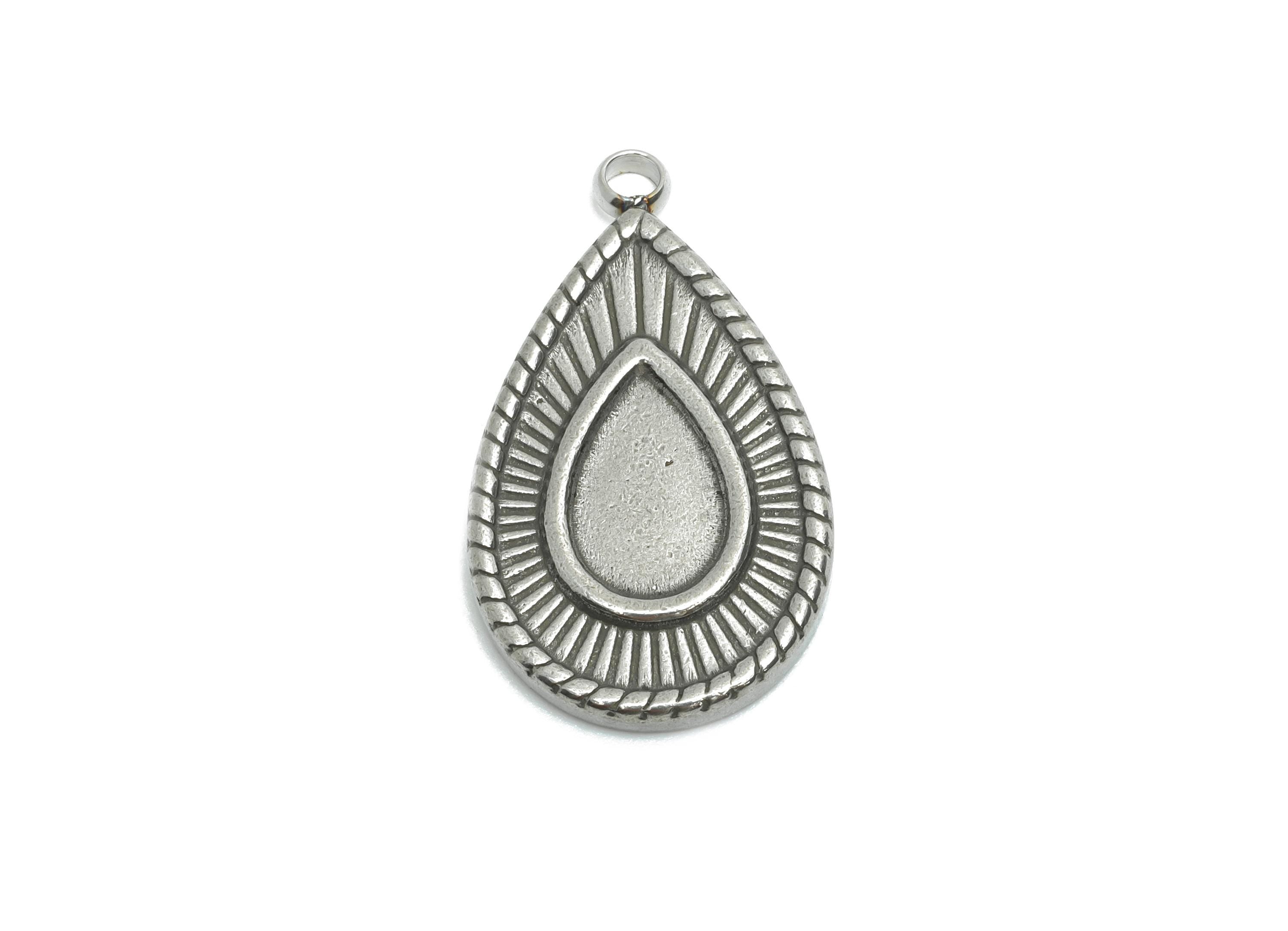 Steel Teardrop Charms - Elegant Drop Pendant for Necklace - Antique Sunburst Drop Charms - DIY Jewelry Supplies - 22.84x13.28x2mm - SS2201 - DOMEDBAZAAR