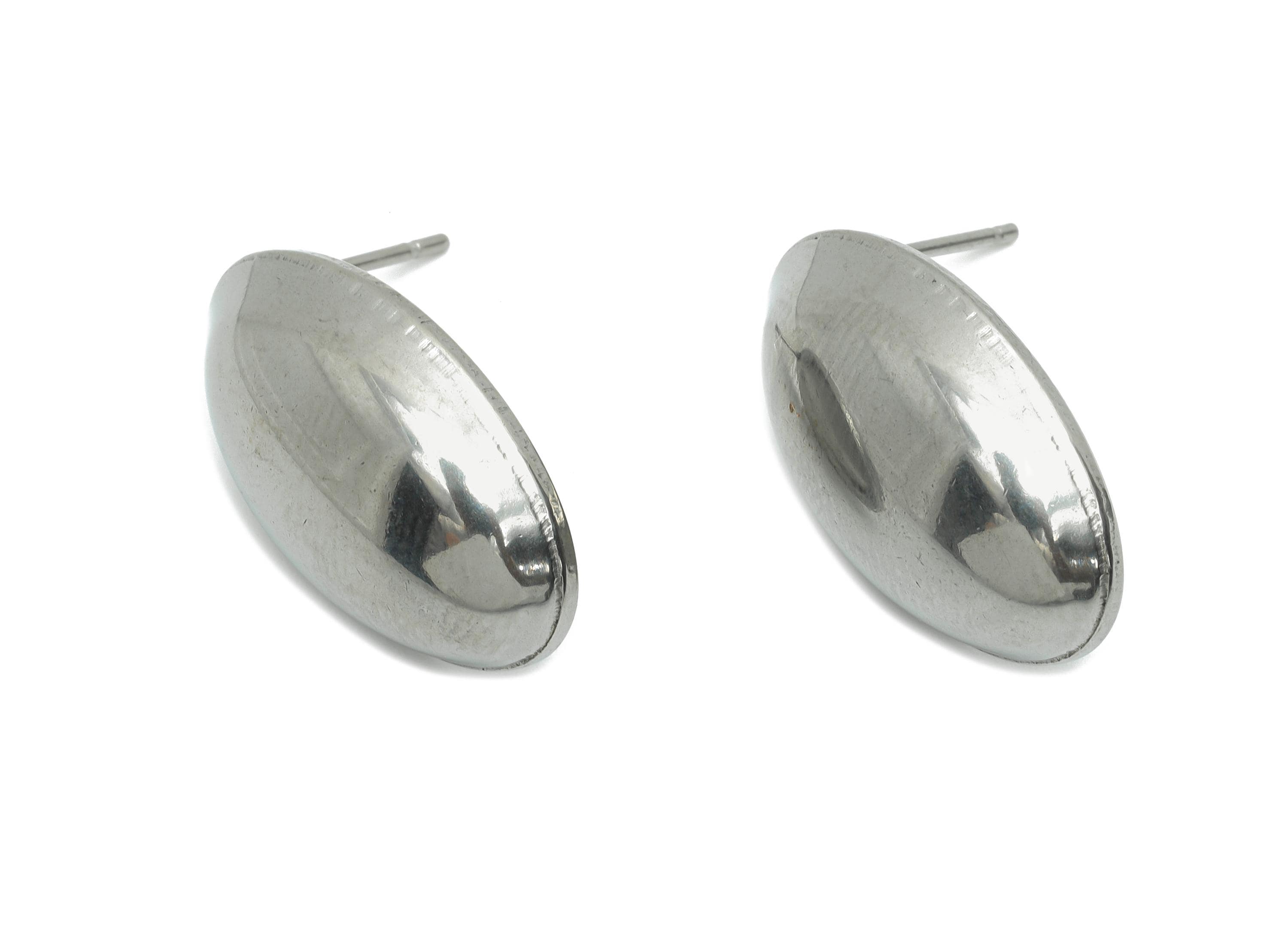 Steel Oval Earring Stud - Minimalist Cabochon Stud Earring - Handmade Jewelry Supplies - Shiny Metal Stud Earring - 21x13x5.08mm - SS2181 - DOMEDBAZAAR