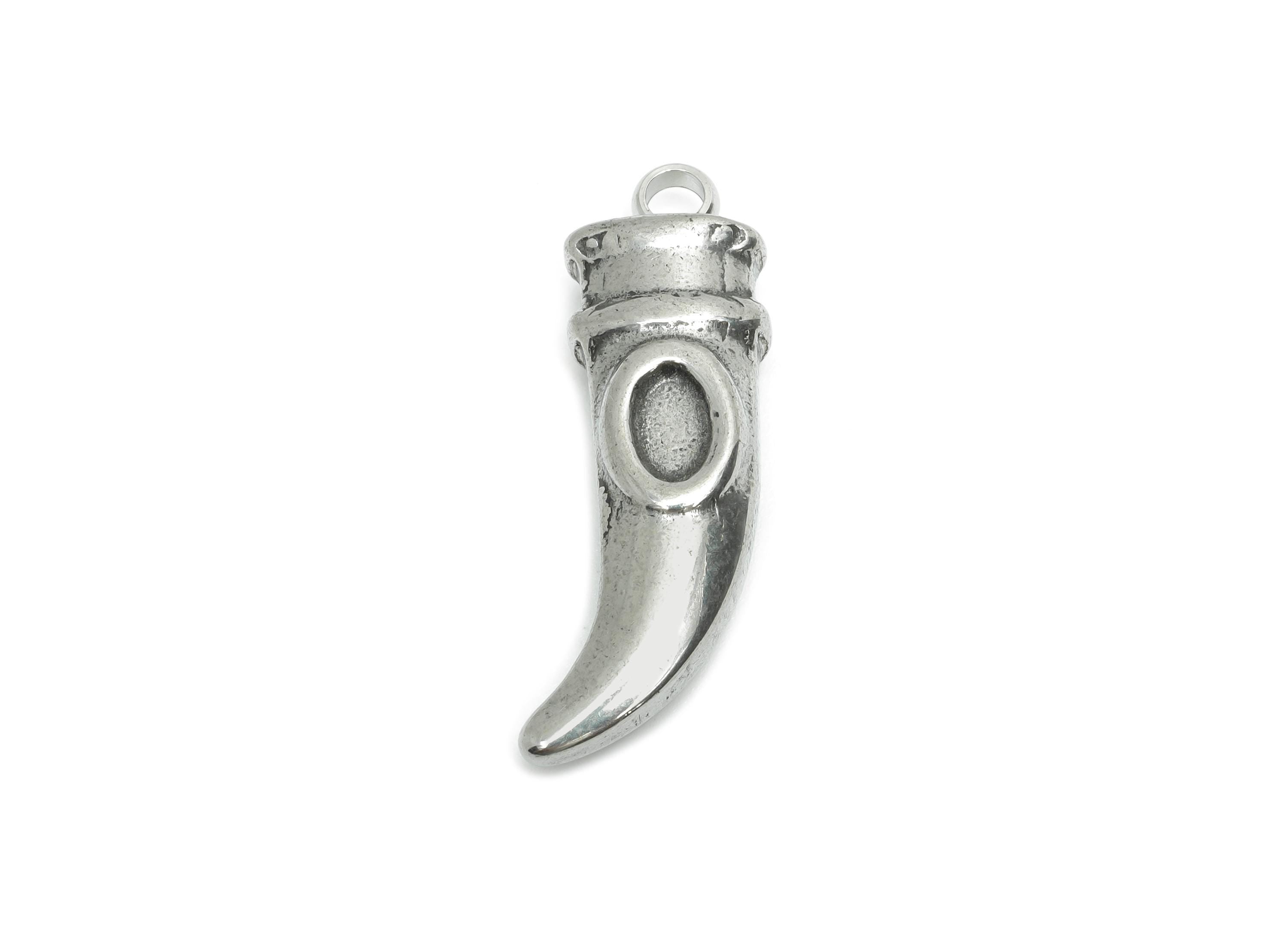 Stainless Steel Horn Charms - Silver Curved Horn Pendant for Gem - Statement Horn Necklace Pendant - Steel Jewelry - 29x8.95x5.78mm - SS2207 - DOMEDBAZAAR