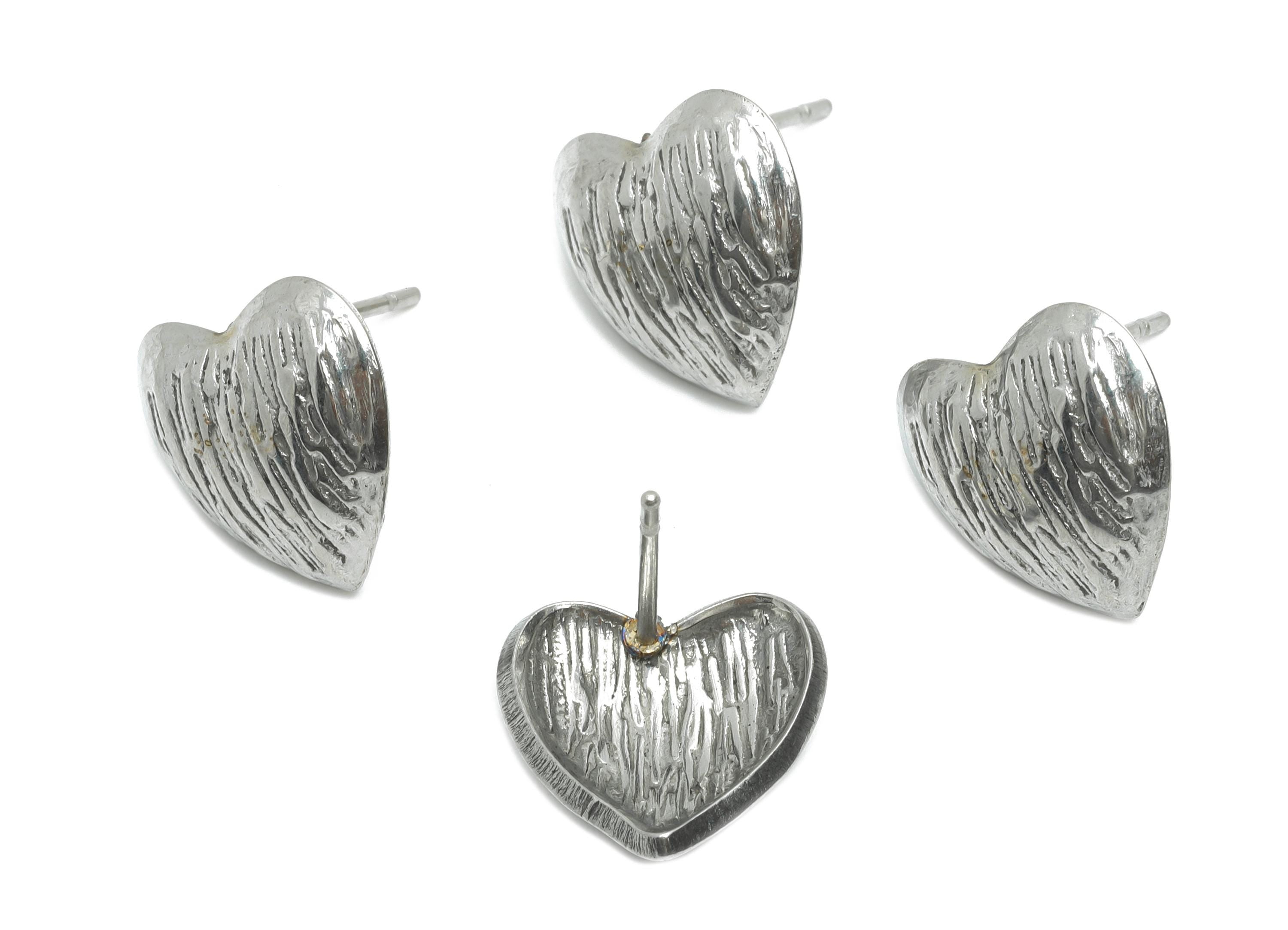 Steel Heart Earring Studs - Small Textured Heart Earring Post - Rustic Textured Heart Studs - Steel Jewelry Finding - 12x12x3.61mm - SS2171 - DOMEDBAZAAR