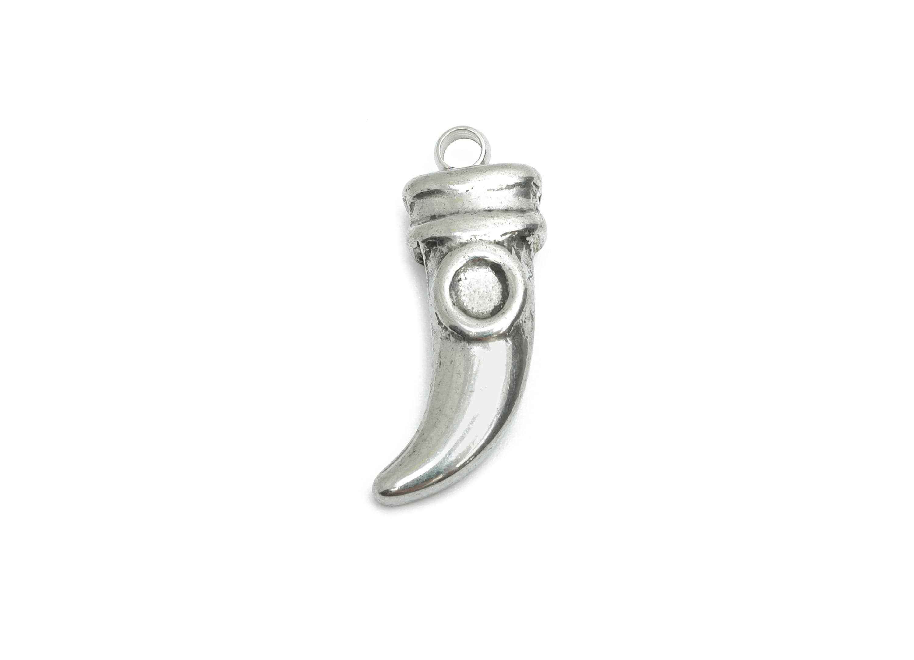 Steel Horn Charms - Silver Curved Horn Pendant for Gem - Handmade Horn Lucky Necklace Pendant - Steel Jewelry DIY - 20.4x7.4x4.58mm - SS2193 - DOMEDBAZAAR