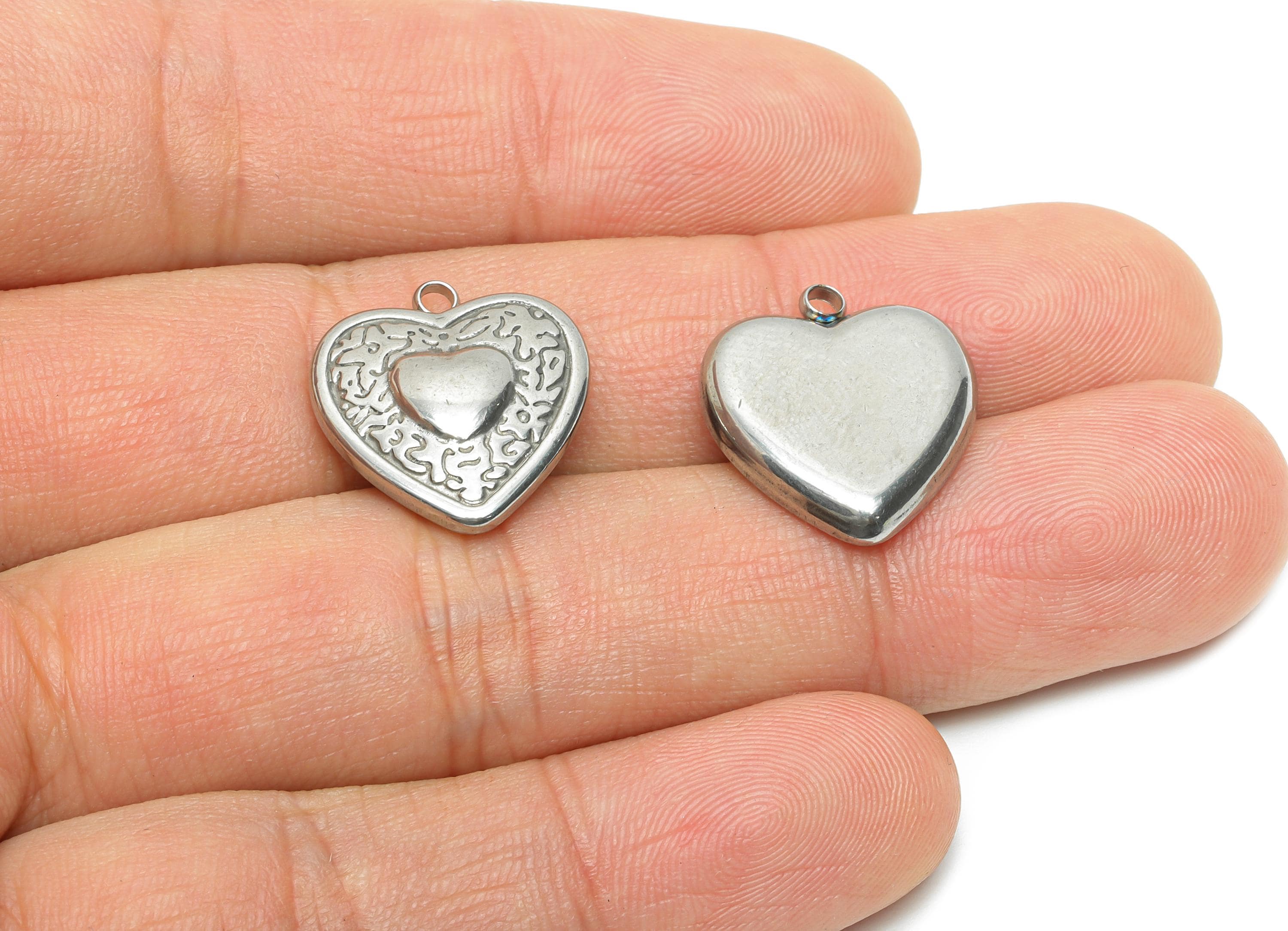 Steel Heart Pendant - Refined Silver Heart Charms - Unique Handmade Heart Jewelry - Steel Jewelry Accessories - 18.54x16.55x4.42mm - SS2192 - DOMEDBAZAAR