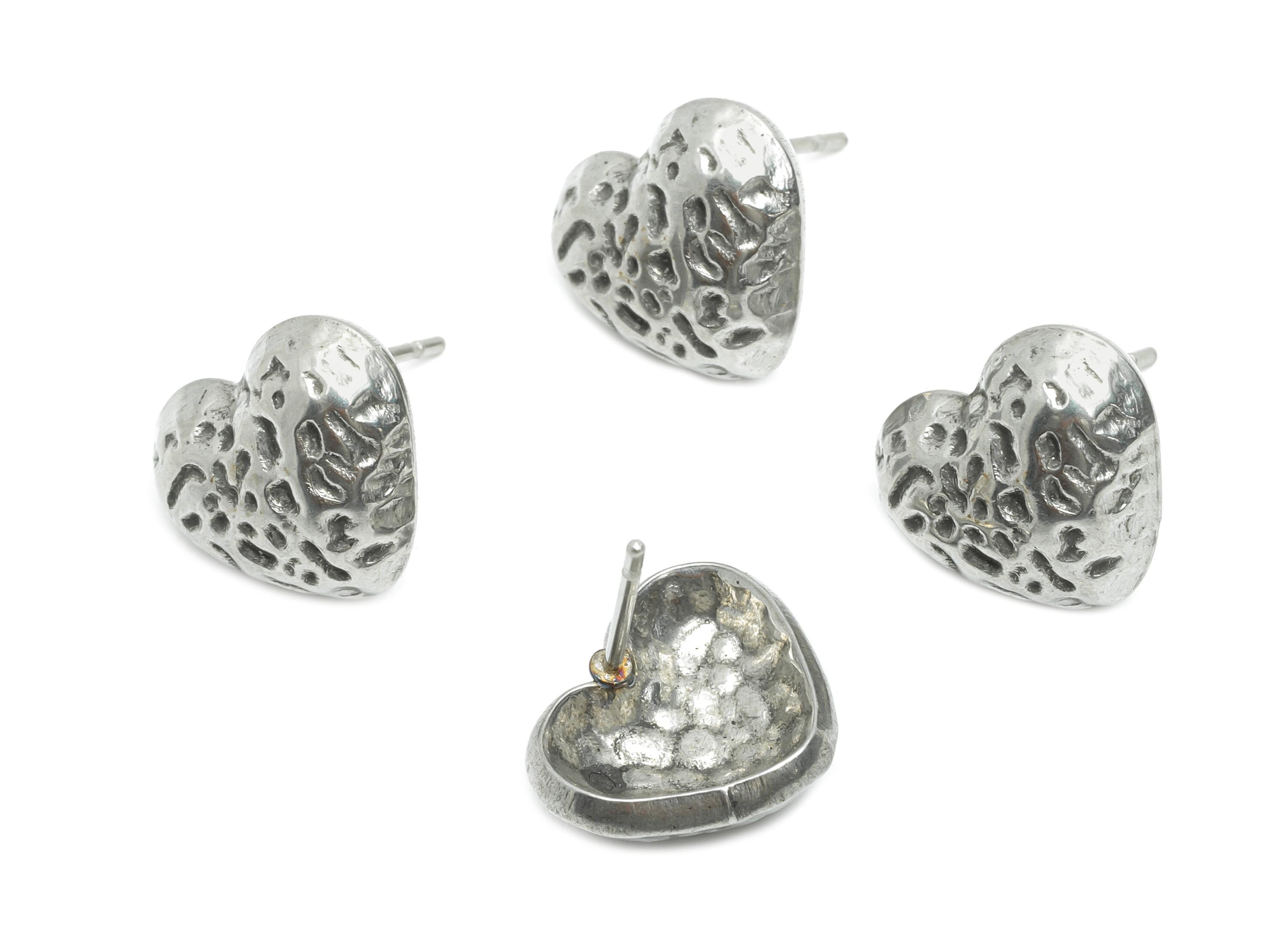 Steel Heart Earring Studs - Small Textured Heart Earring Post - Vintage Textured Heart Studs - Steel Jewelry Finding - 11x13x4.84mm - SS2176 - DOMEDBAZAAR
