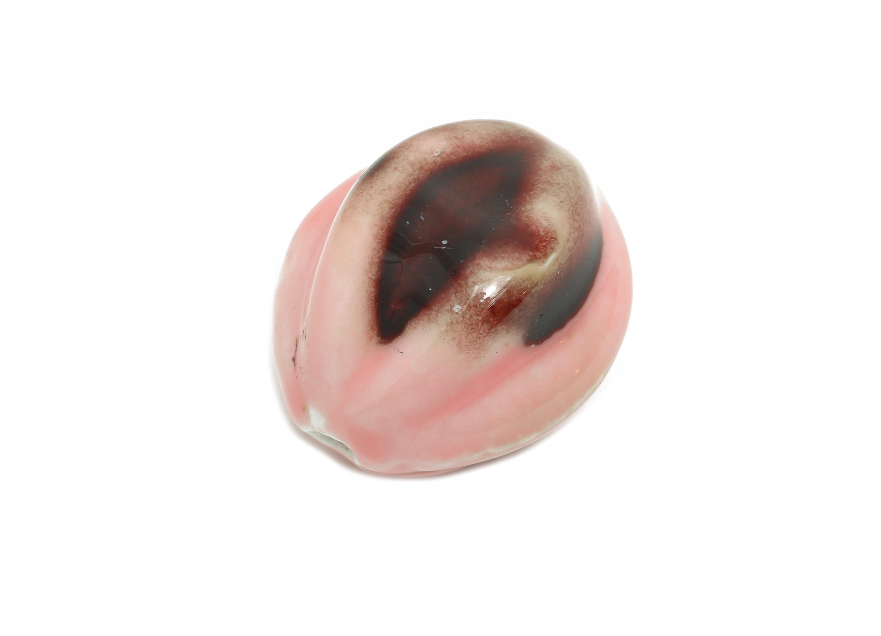 Striped Oval Ceramic Bead - Craft Beads for Necklace or Bracelet - Rustic Artisan - Textured Ceramic  Making Supplies -27x25x25mm - NS2810 - DOMEDBAZAAR