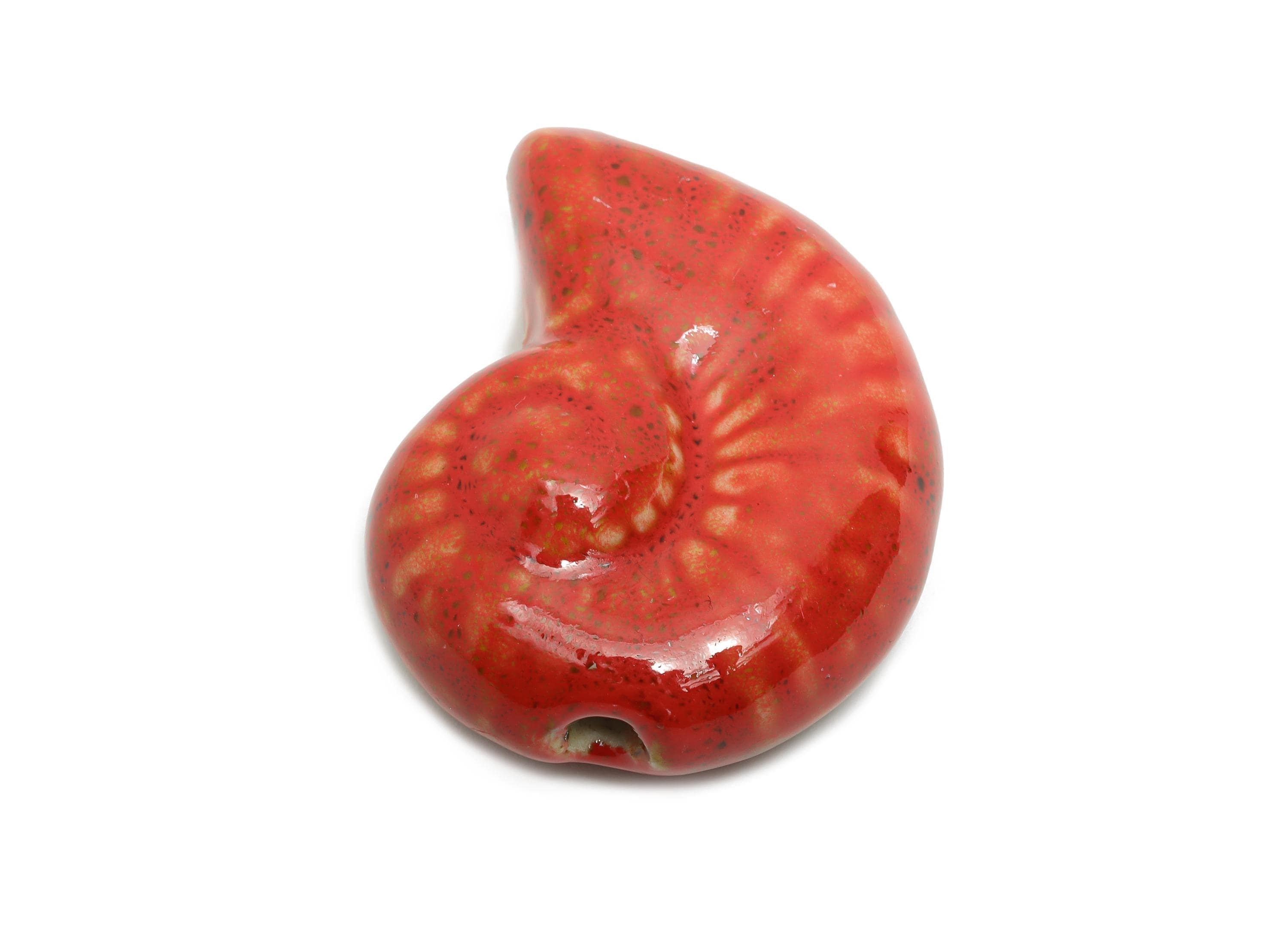 Glazed Ceramic Conch Beads - Craft Large Spiral Beads for Necklace - Marine Life Beads - Handmade Jewelry Making - 41.85x32x16.9mm - NS2803 - DOMEDBAZAAR