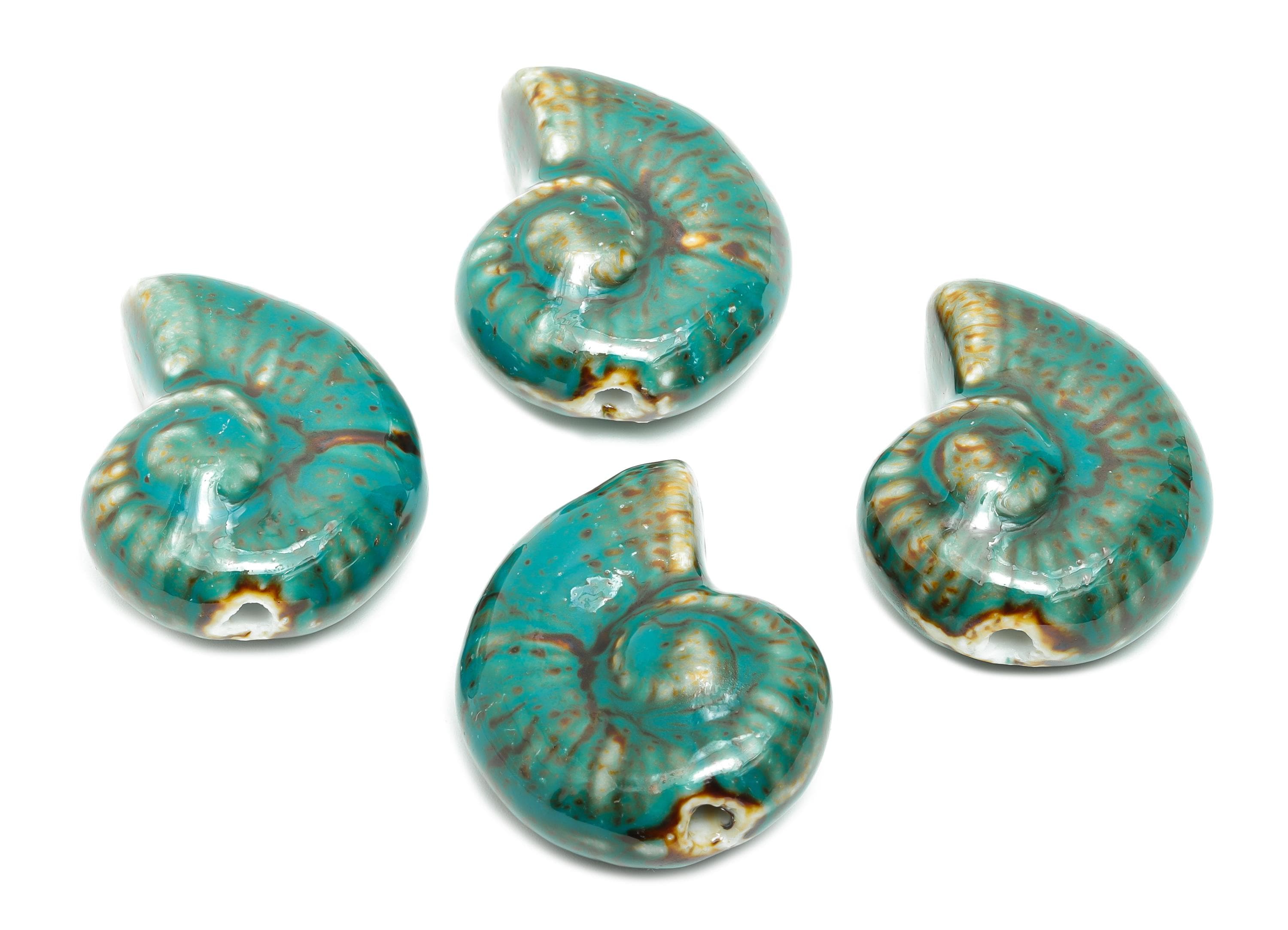Glazed Ceramic Conch Bead - Craft Large Spiral Beads for Necklace - Bold Marine Life Beads - Handmade Jewelry Making - 39x32.9x17mm - NS2804 - DOMEDBAZAAR
