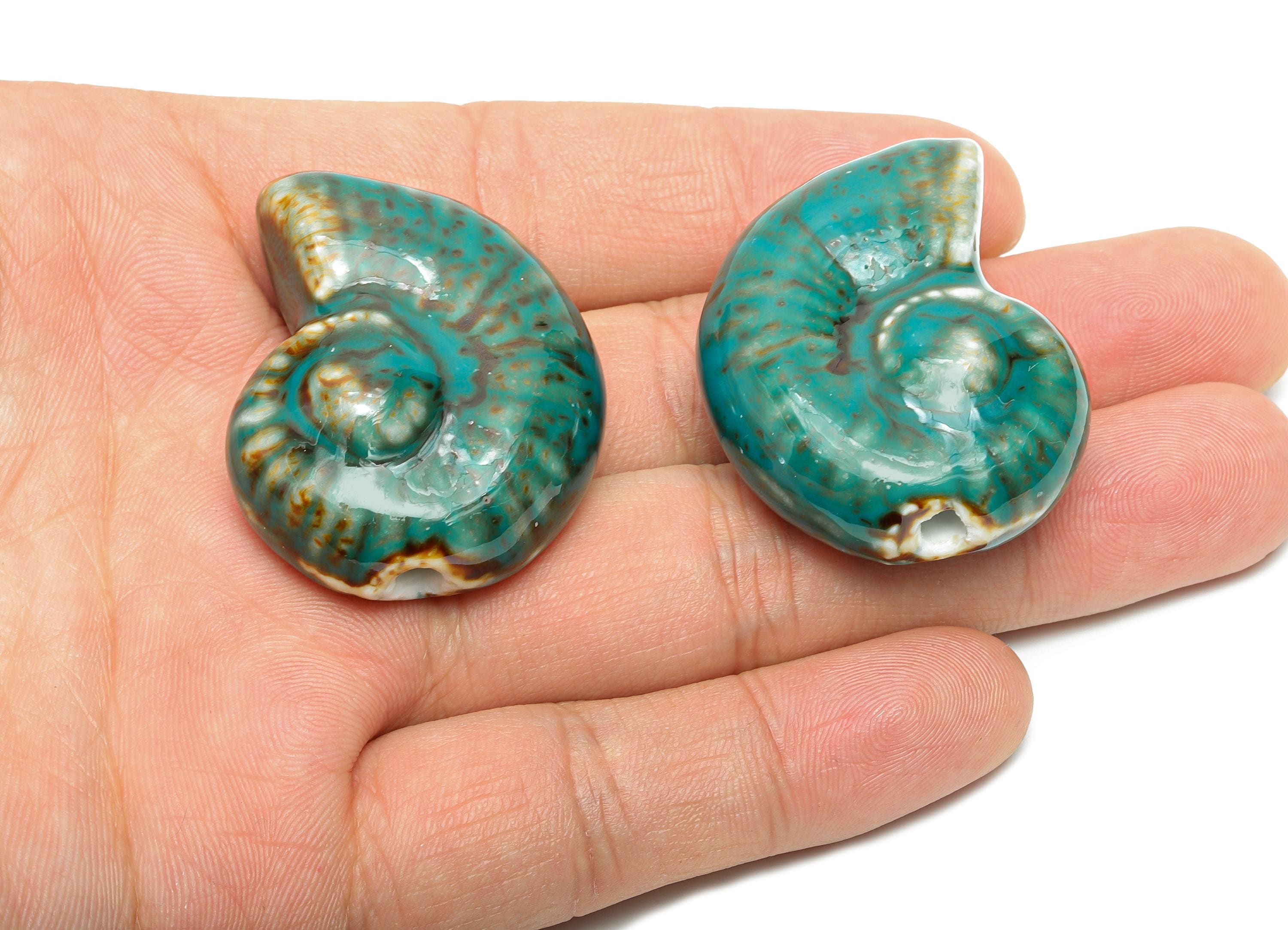 Glazed Ceramic Conch Bead - Craft Large Spiral Beads for Necklace - Bold Marine Life Beads - Handmade Jewelry Making - 39x32.9x17mm - NS2804 - DOMEDBAZAAR