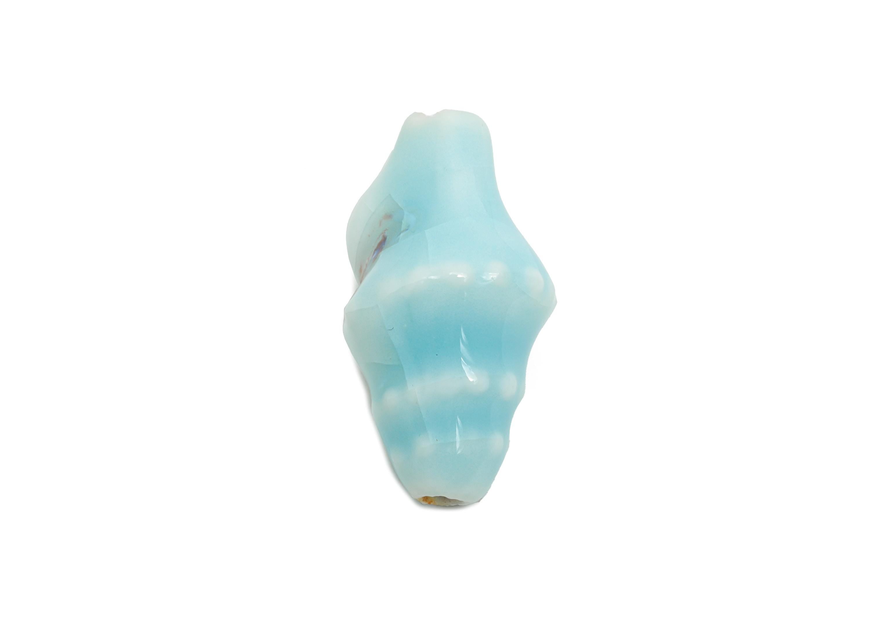 Glazed Ceramic Shell Beads - Craft Beads for Necklace or Bracelet - Blue Rustic Coastal Bead - Making Supplies - 20x11x10mm - NS2775A - DOMEDBAZAAR