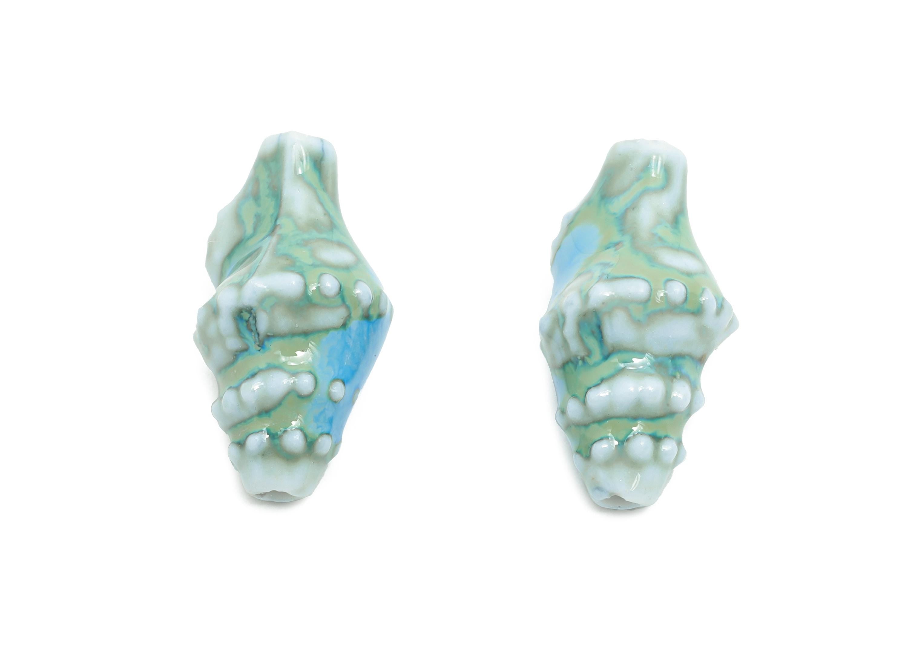 Glazed Ceramic Shell Beads - Craft Beads for Necklace or Bracelet - Blue Rustic Coastal Bead - Making Supplies - 20x11x10mm - NS2775H - DOMEDBAZAAR