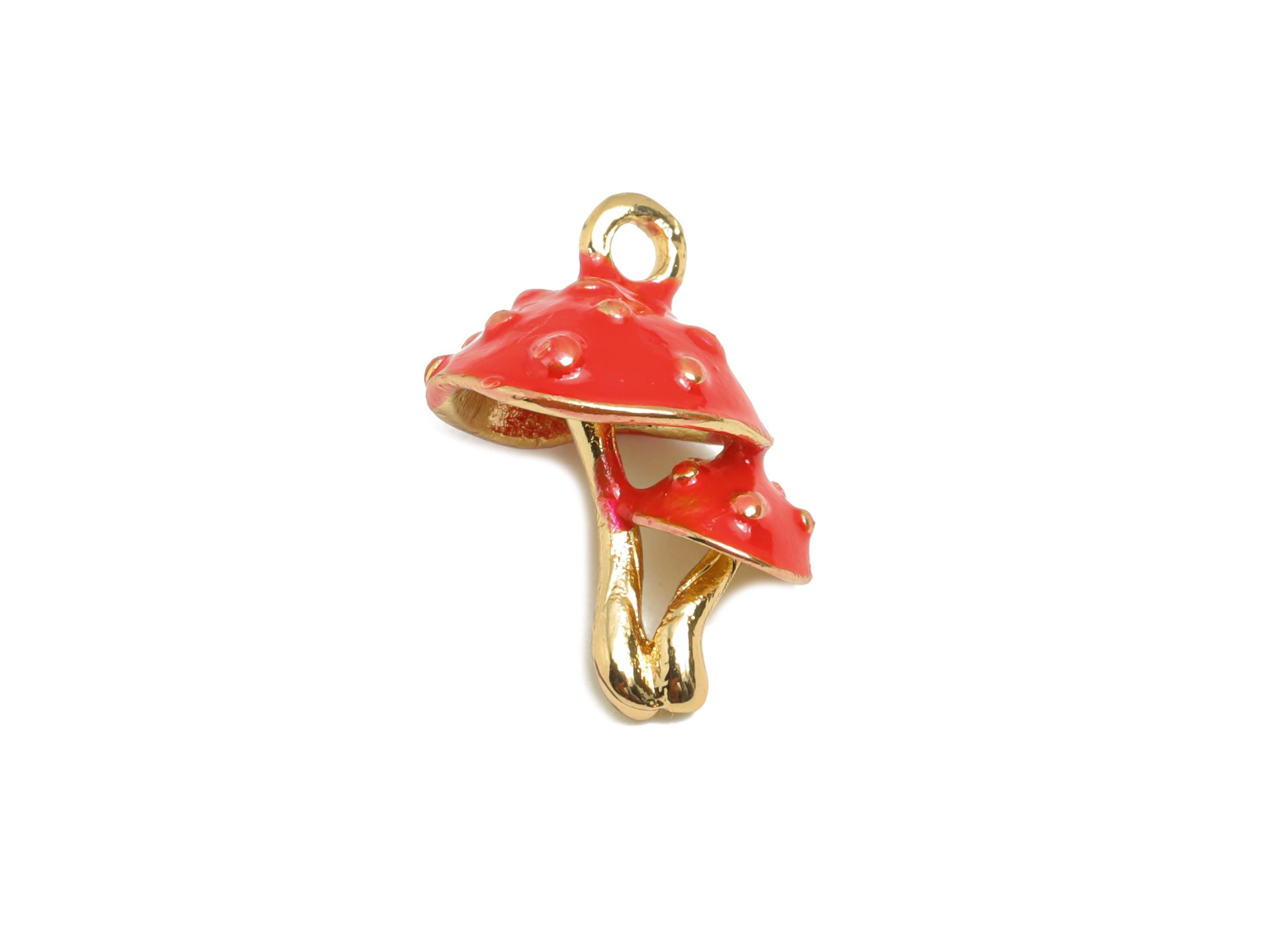 Alloy Mushroom Charms - Colorful Enamel for Bracelet - Refined Double Mushroom Charm - DIY Enamel Jewelry Supplies - 16x12.6x9mm - ZZ2111 - DOMEDBAZAAR