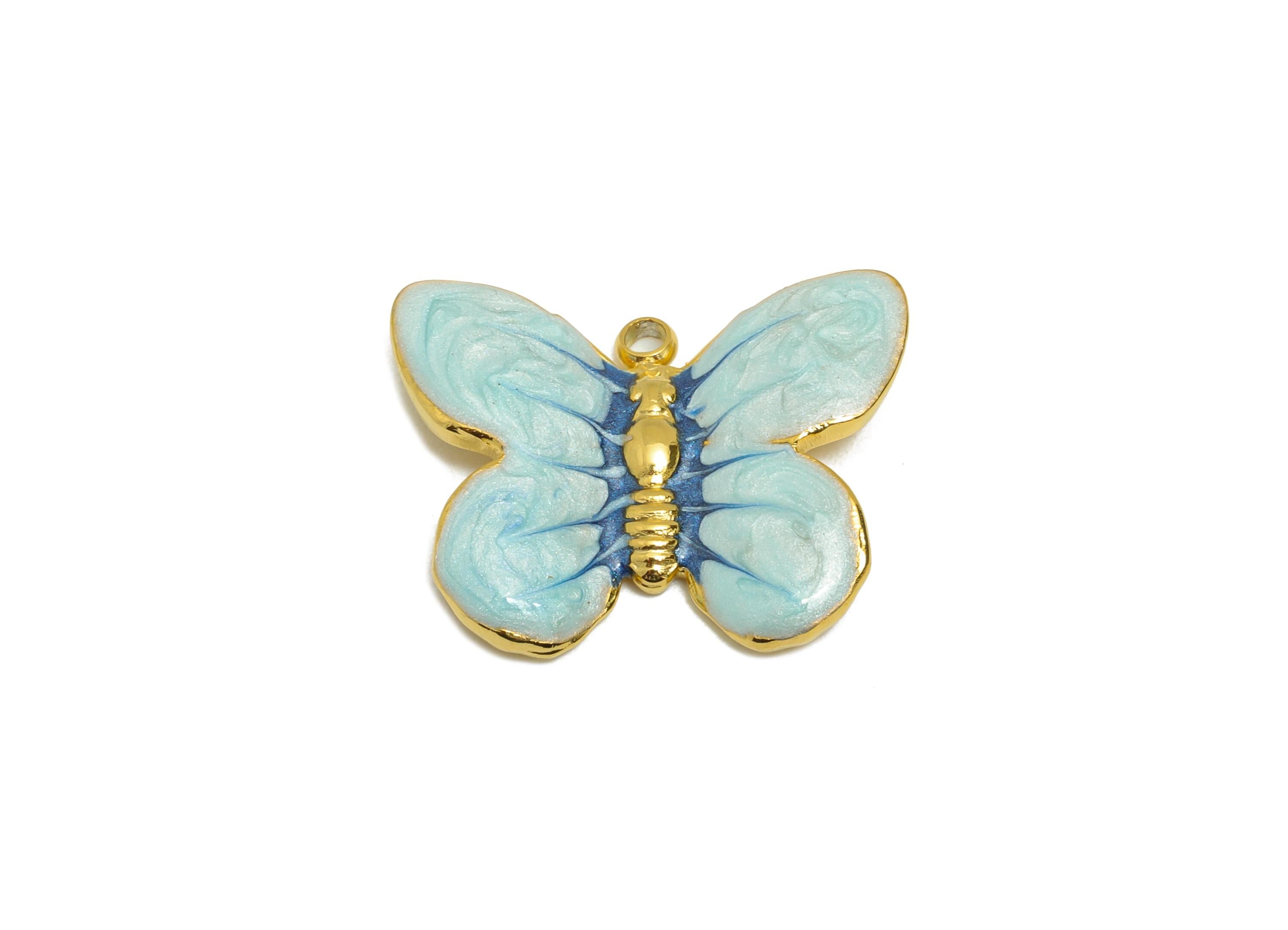 Steel Butterfly Charms - Enamel Colorful Butterfly Pendant - Elegant Butterfly Necklace Pendant - Gold Tone Vacuum Plated - 19x15x3mm-SS1493 - DOMEDBAZAAR