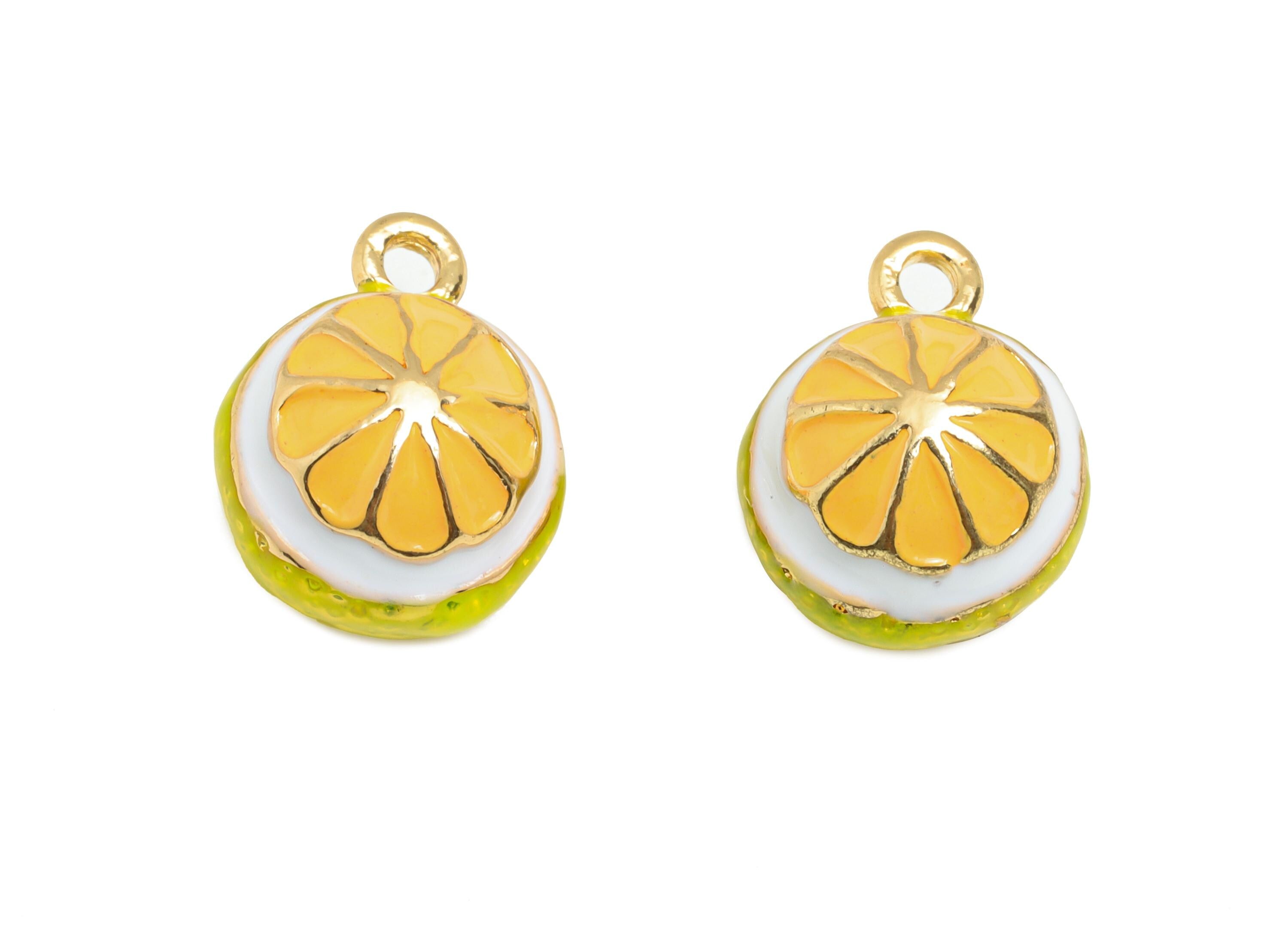 Alloy Lemon Charm - Enamel Lemon Bracelet Charm - Alloy Nature-Inspired Fruit Pendant - Jewelry Making Supplies - 13.24x10x9.07mm - ZZ2125