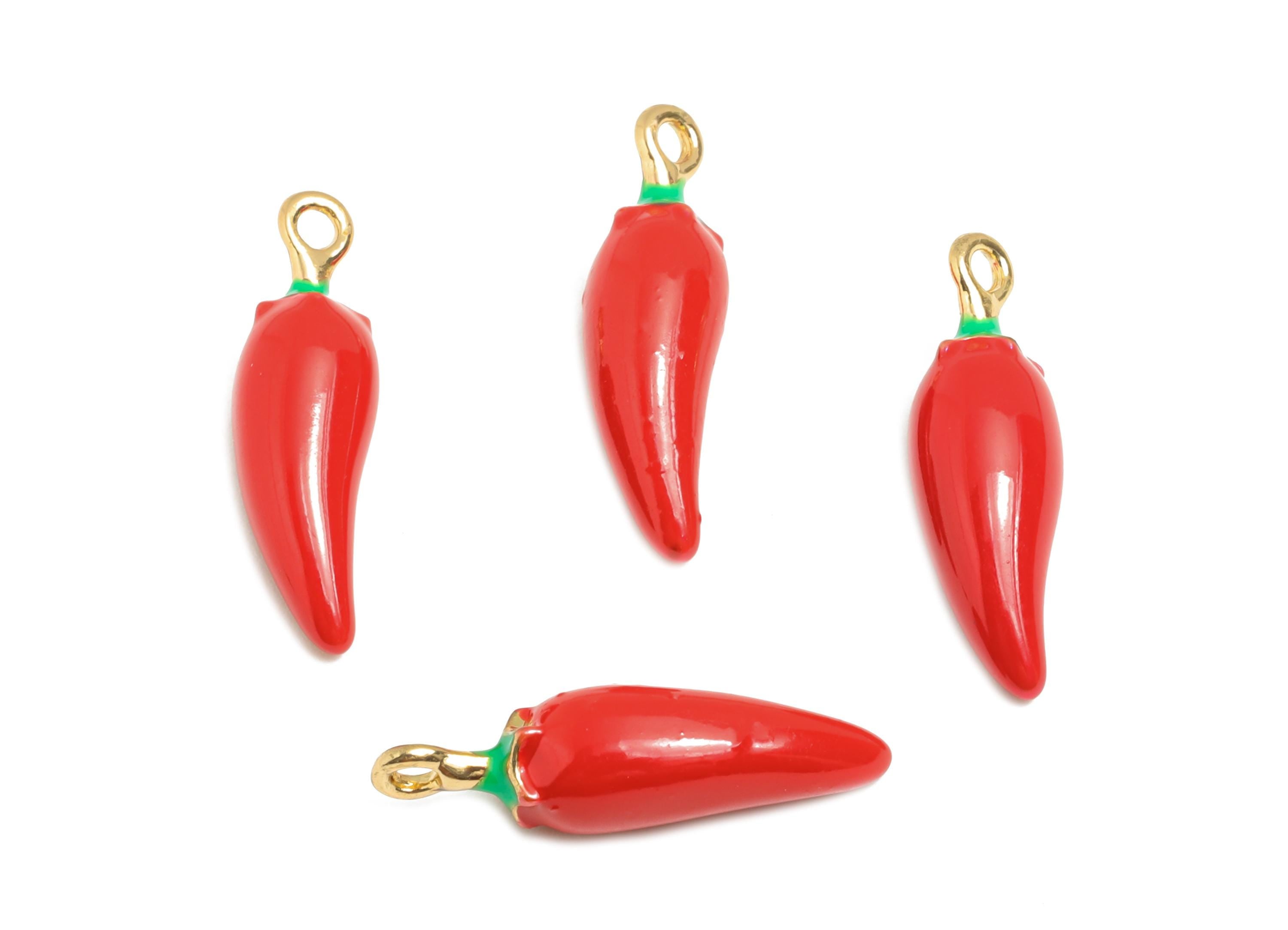 Alloy Chili Charms - Enamel Chili Bracelet Charms - Statement Alloy Vegetable Pendant - Jewelry Making Supplies - 17.8x4.9x5.2mm - ZZ2109