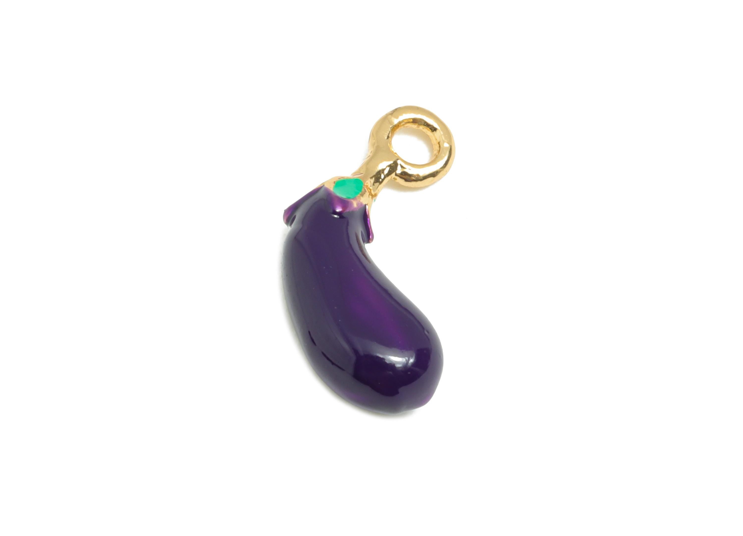 Alloy Eggplant Charm - Enamel Eggplant Bracelet Charms - Funny Alloy Vegetable Pendant - Jewelry Making Supplies - 15.5x5.3x4.12mm - ZZ2110 - DOMEDBAZAAR