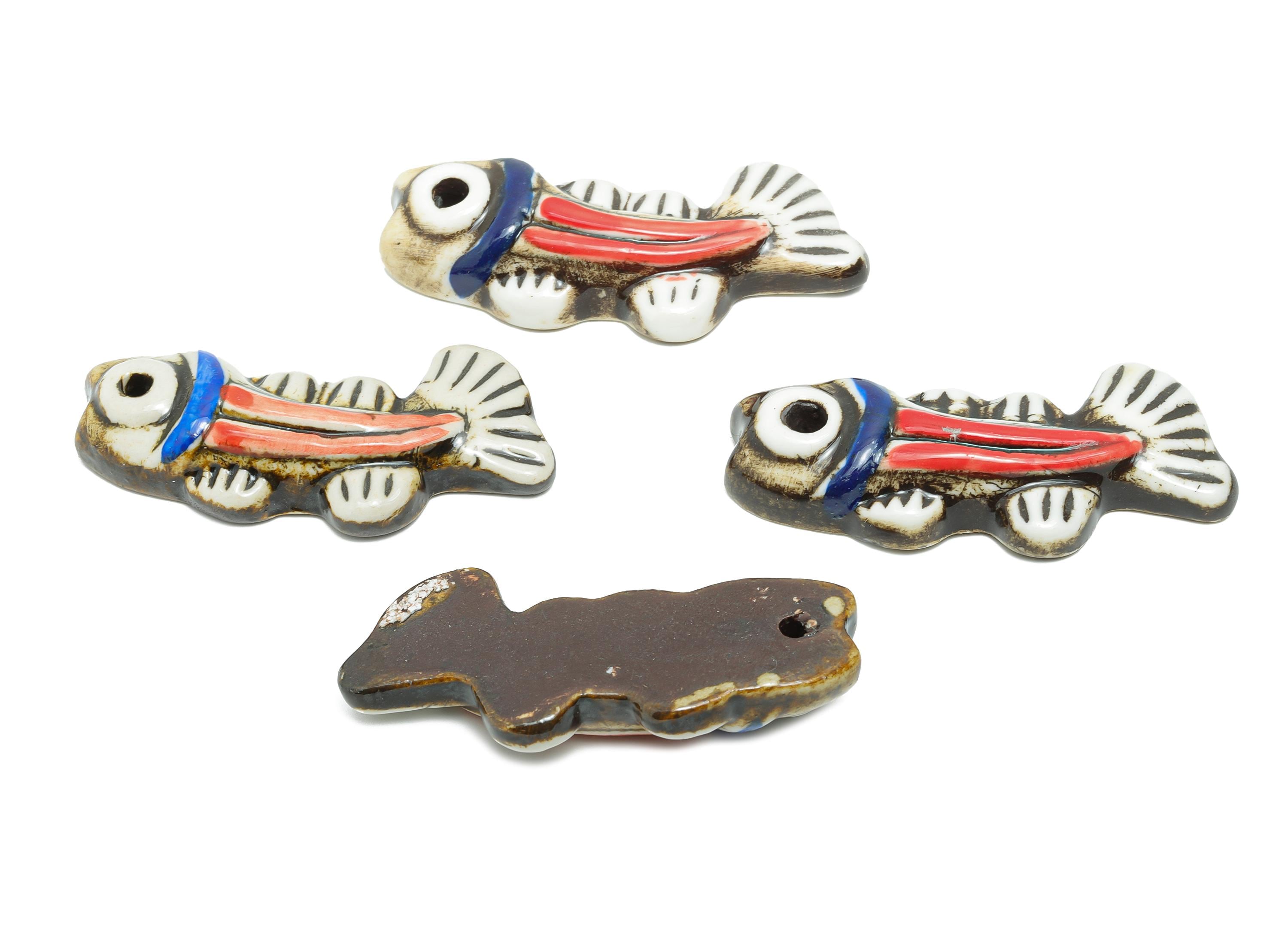 Glazed Ceramic Fish Beads - Craft Beads for Necklace Pendant - Marine Life Beads - Handmade  Making Supplies - 57x20x10mm - NS2788 - DOMEDBAZAAR