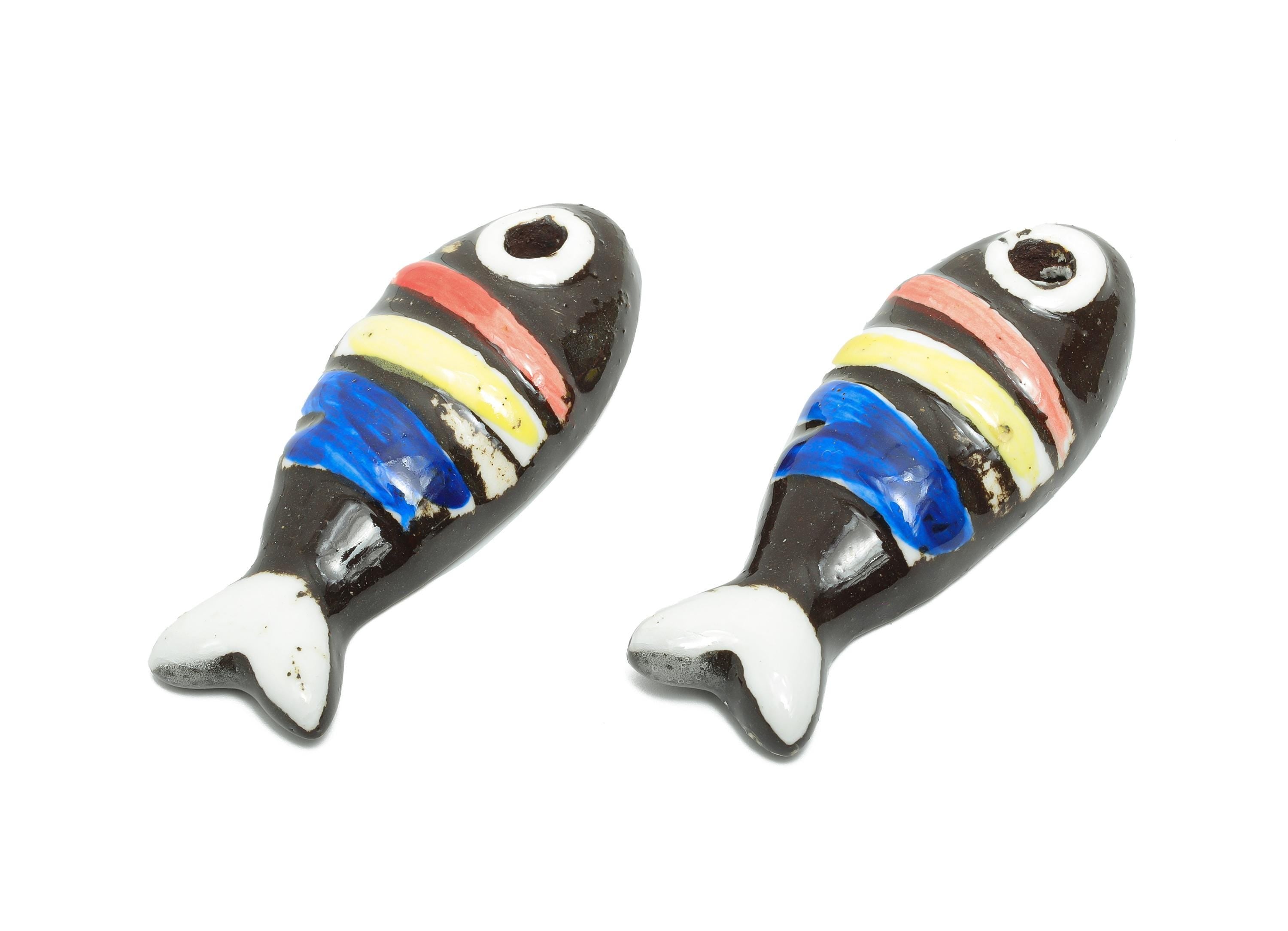 Glazed Ceramic Fish Beads - Craft Beads for Necklace Pendant - Cute Marine Life Beads - Handmade  Making Supplies - 59x22x11.08mm- NS2790 - DOMEDBAZAAR
