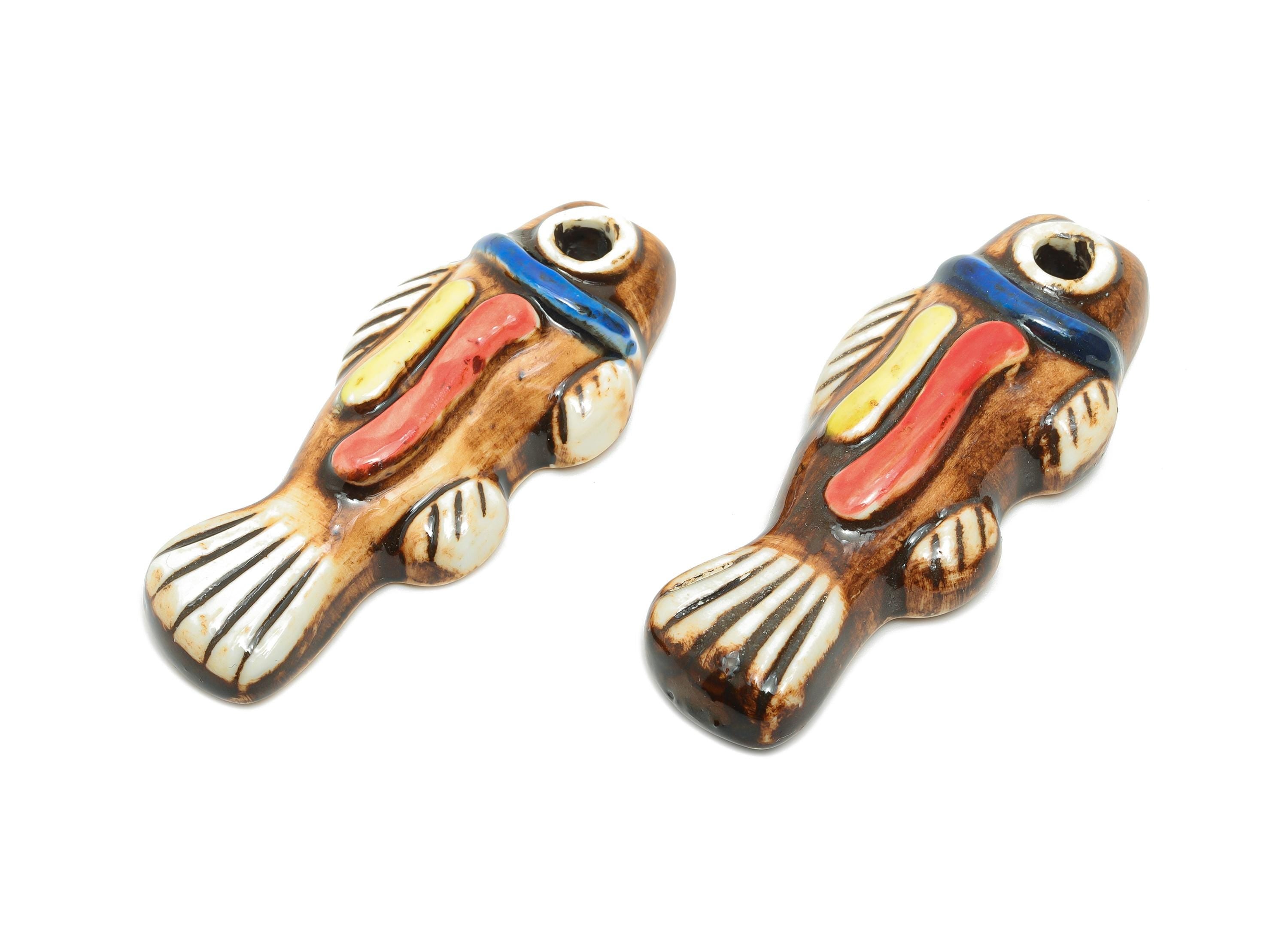 Glazed Ceramic Fish Beads - Craft Beads for Necklace Pendant - Cute Marine Life Beads - Handmade  Making Supplies - 60x25.9x11.95mm - NS2779 - DOMEDBAZAAR
