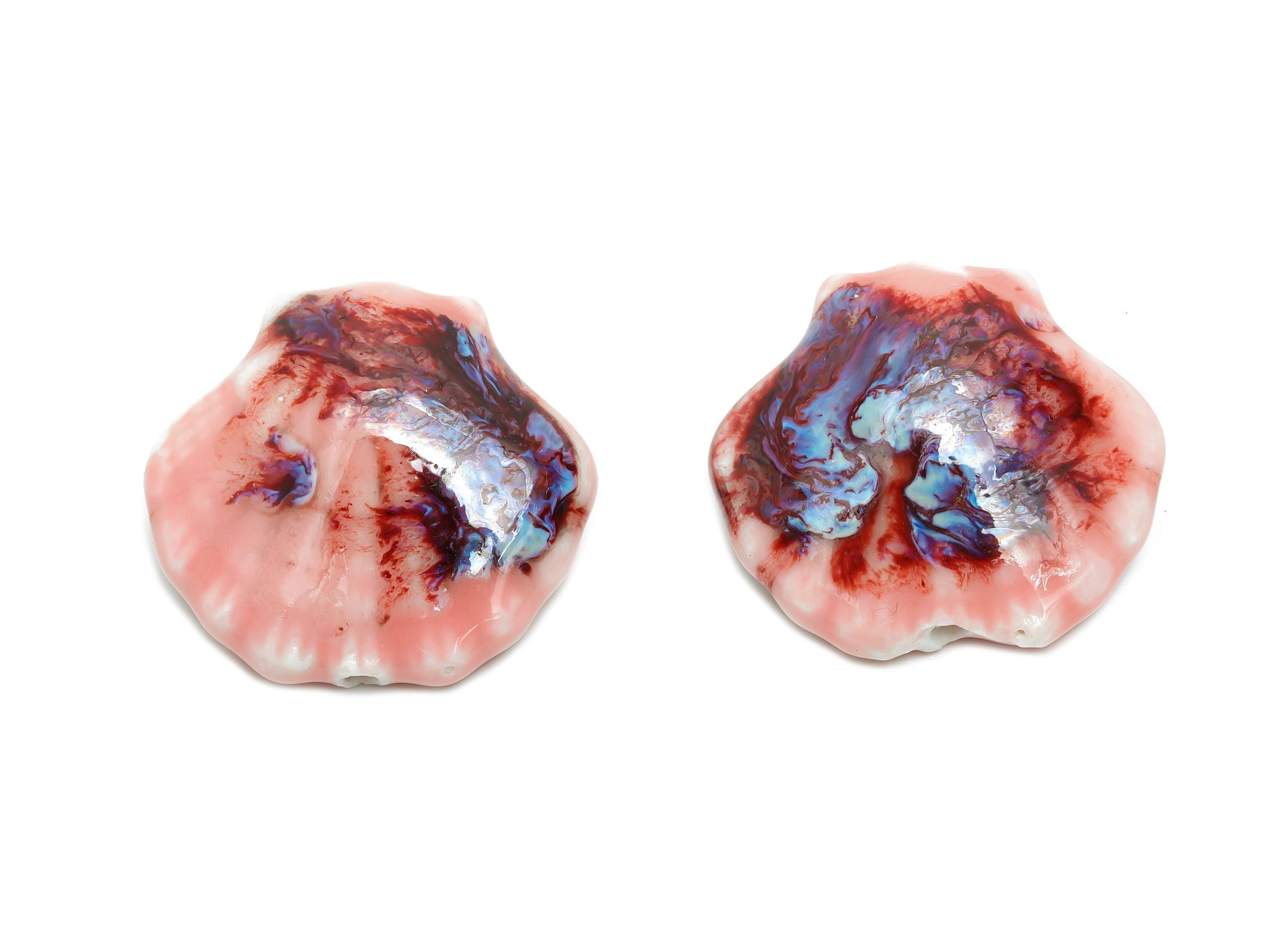 Ceramic Seashell Bead - Textured Handmade Bead - Bohemian Beach-Themed Jewelry - Handmade Bead for Jewelry Making - 25x27x11.1mm - NS2859C - DOMEDBAZAAR