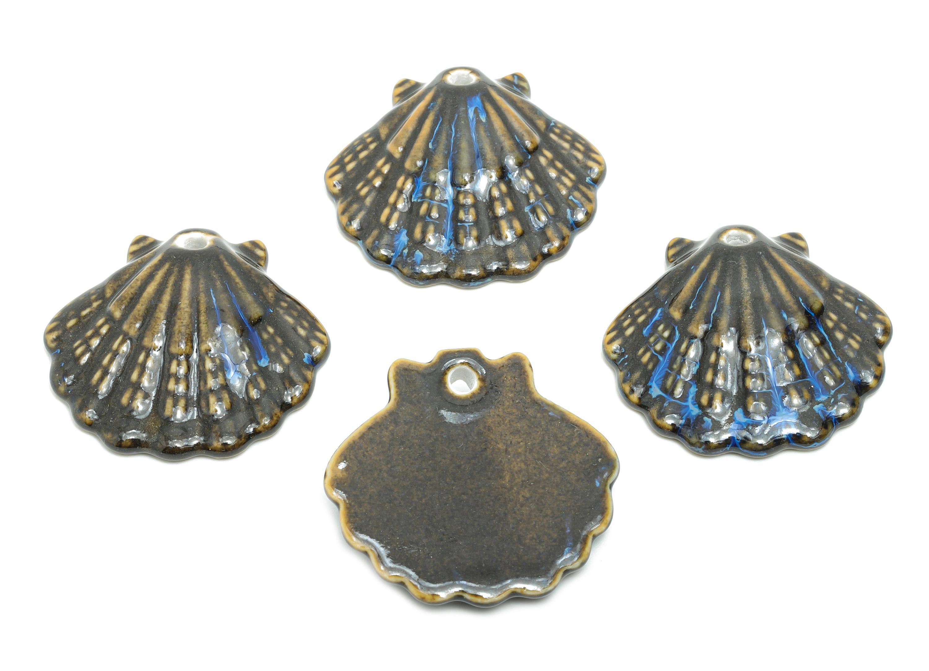 Ceramic Seashell Bead - Textured Coastal Handmade Bead - Sea Life Ceramic Pendant - Handmade Nautical Shell Charm - 28x30x6.17mm - NS2776D - DOMEDBAZAAR