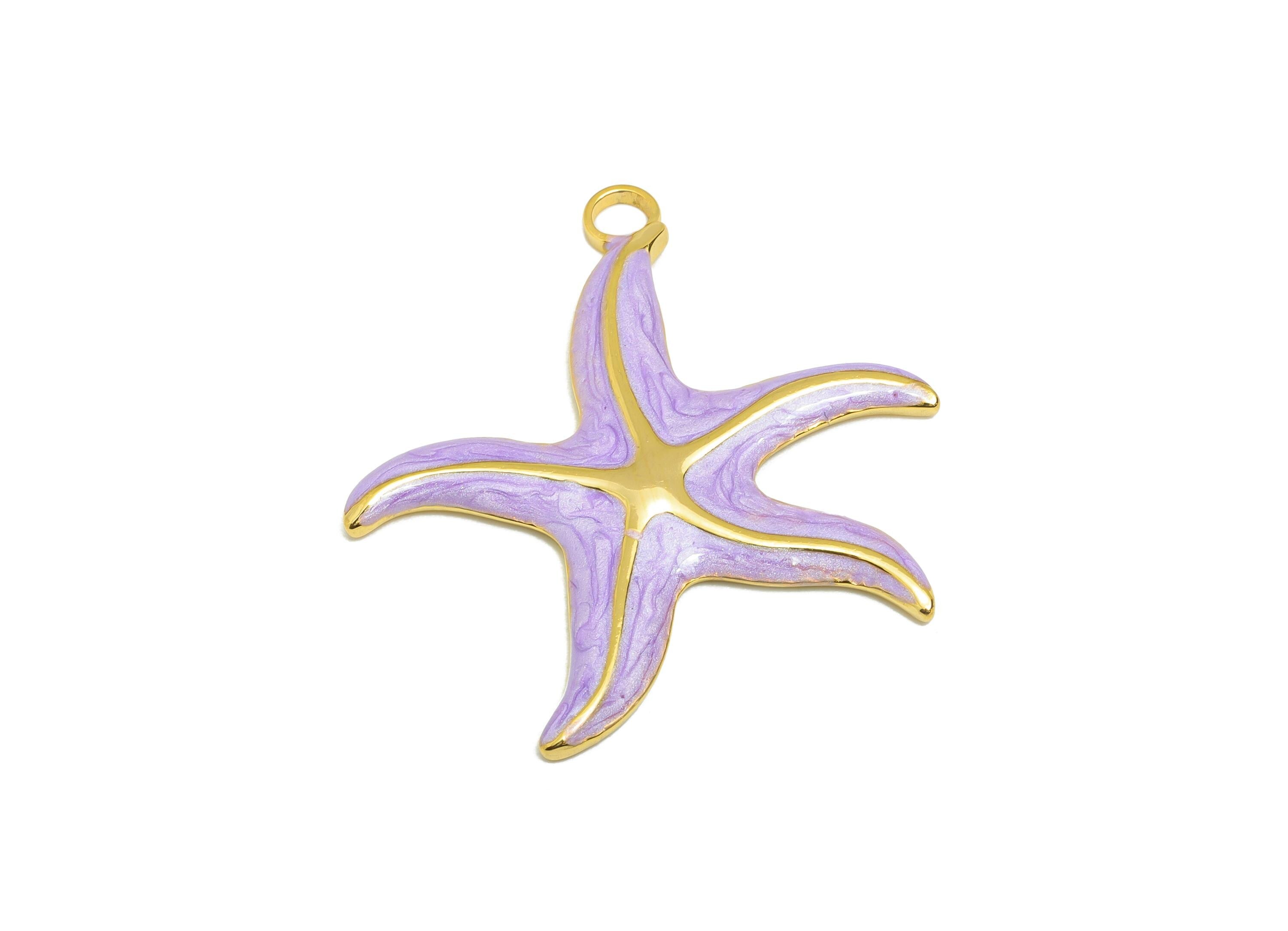 Steel Enamel Starfish Charm - Marine Life Jewelry - Dainty Starfish Pendant For Necklace - Gold Tone Vacuum Plated - 35x33x2.72mm - SS1494