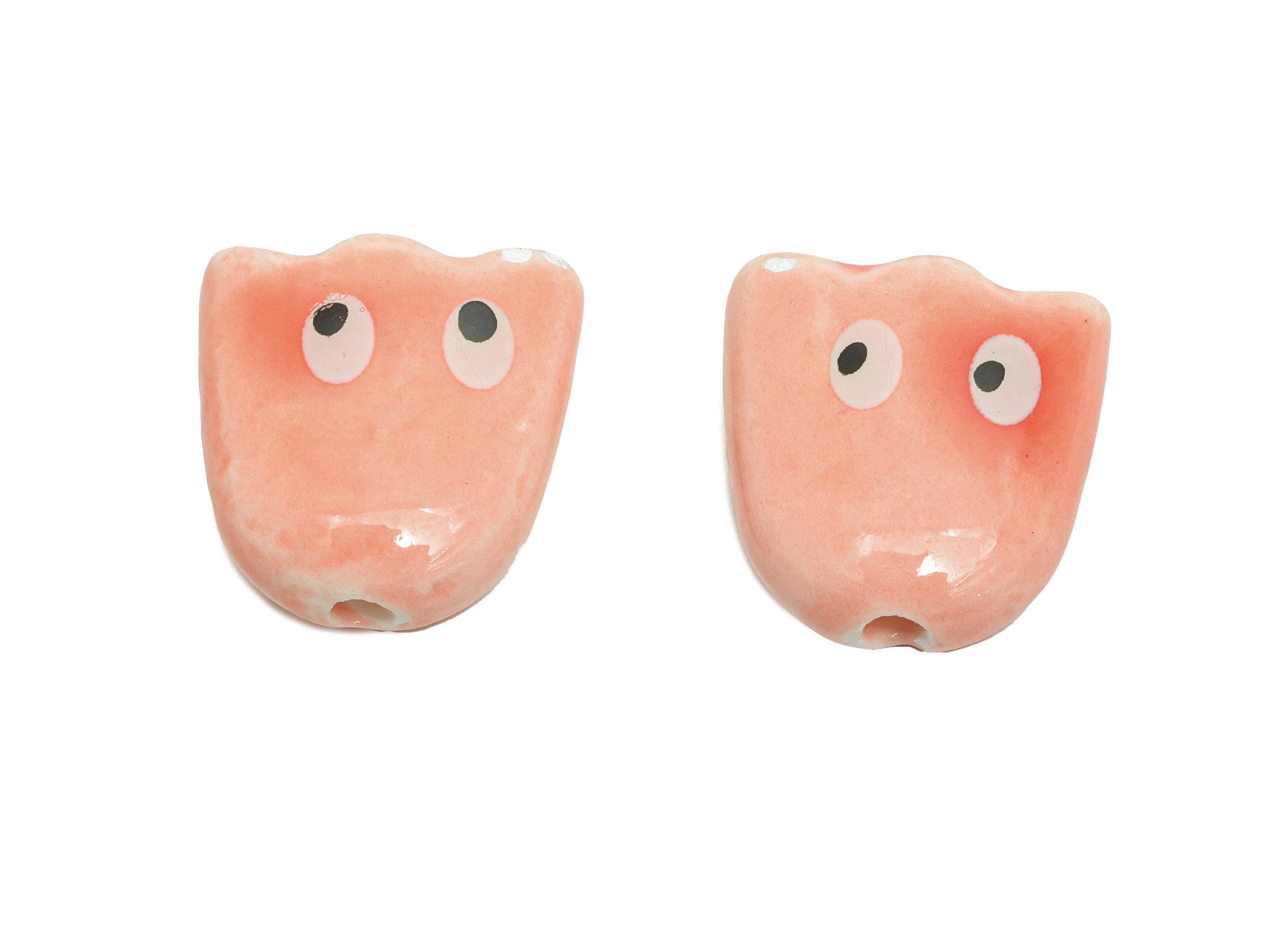 Glazed Ceramic Ghost Beads - Funny Handmade Ghost Bead - Cute Halloween Accessories - Quirky Beads Jewelry Supplies - 15.9x15x7mm - NS2860H - DOMEDBAZAAR