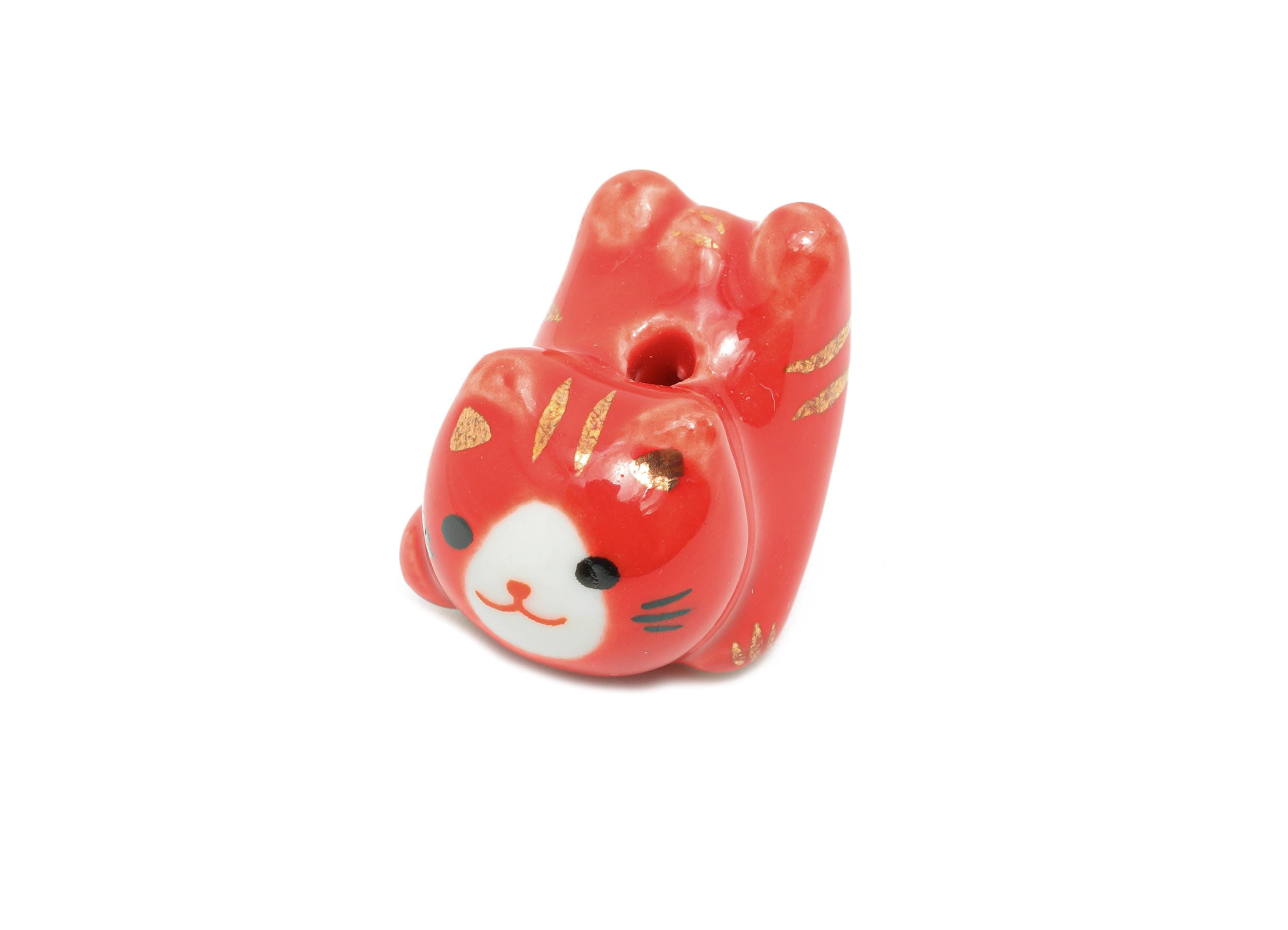 Glazed Ceramic Cat Bead - Red Lucky Cat Charm - Cute Kitty DIY Bracelet Pendant - Red Cat Figurine Bead for Jewelry - 20x16x14.6mm - NS2760 - DOMEDBAZAAR