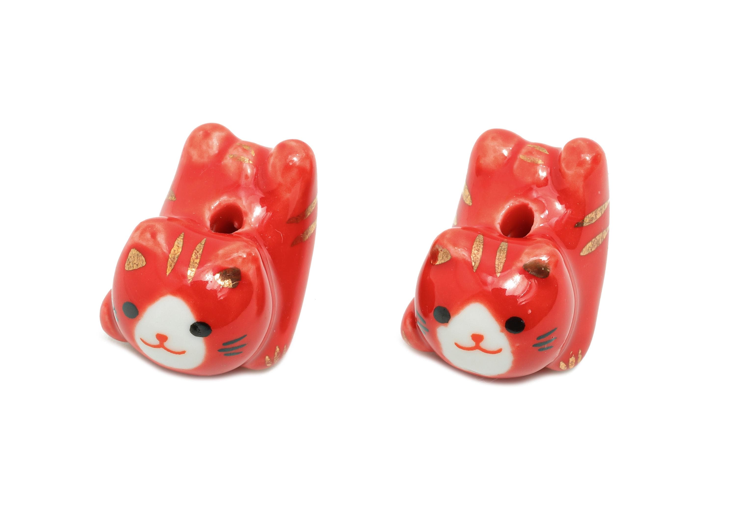 Glazed Ceramic Cat Bead - Red Lucky Cat Charm - Cute Kitty DIY Bracelet Pendant - Red Cat Figurine Bead for Jewelry - 20x16x14.6mm - NS2760 - DOMEDBAZAAR