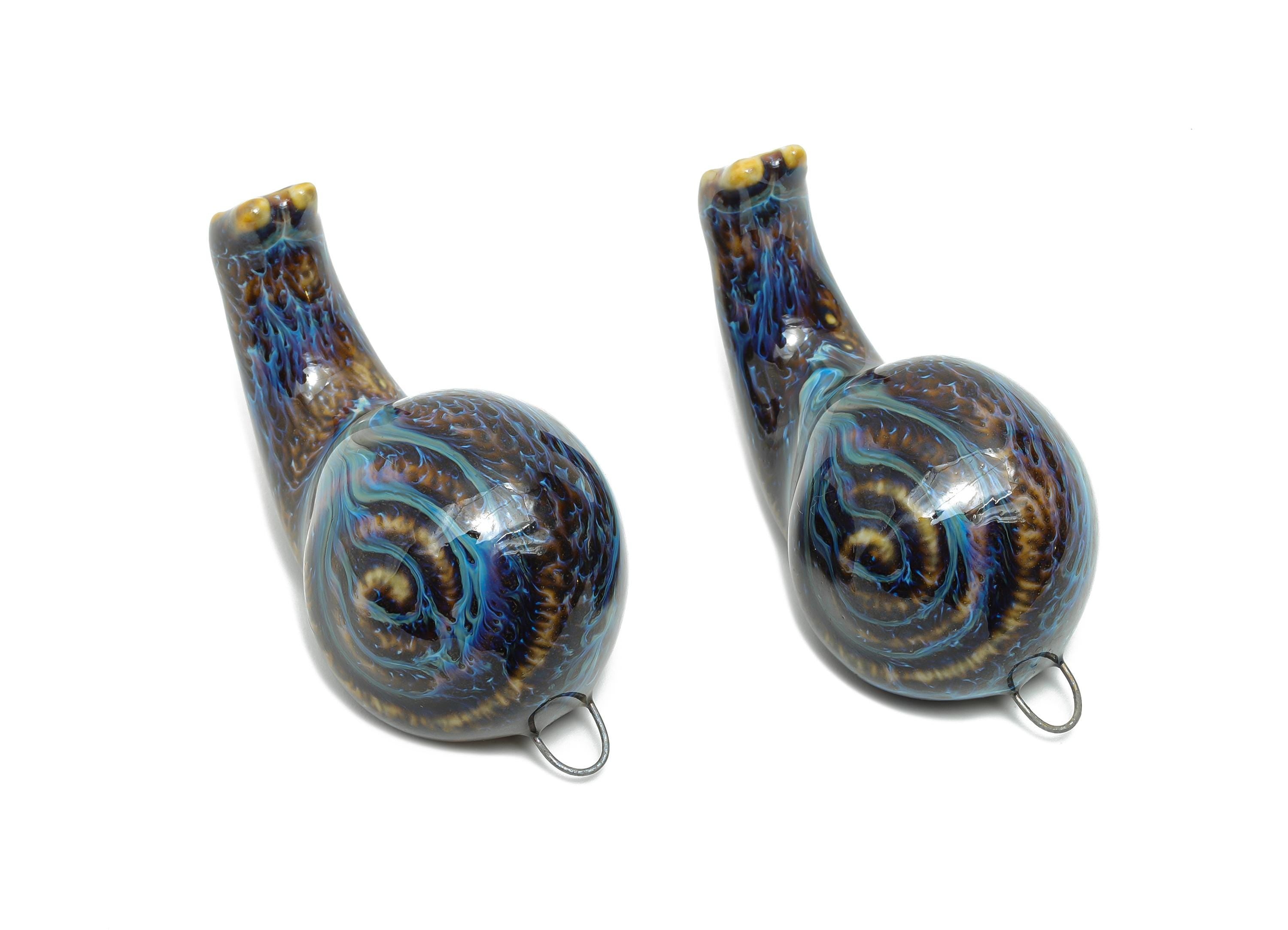 Glazed Ceramic Snail Pendant - Handmade Whistle Necklace Pendant - Whimsical Snail Art Pendant - Handcrafted Jewelry - 55x25x23.5mm - NS2785 - DOMEDBAZAAR