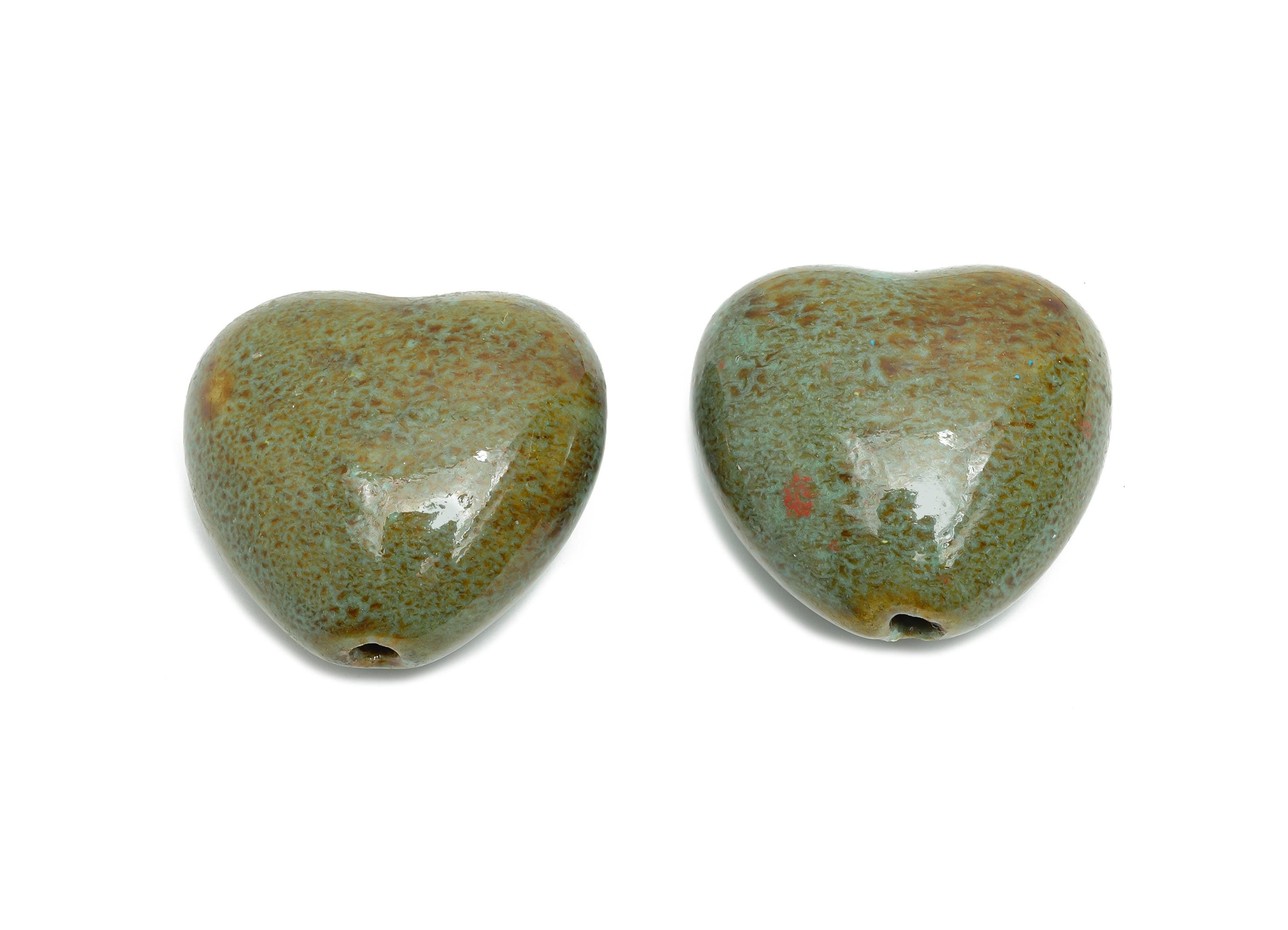 Glazed Ceramic Heart Beads - Vintage Heart Bead for Necklace - Handmade Ceramic Heart Beads - Jewelry Supplies - 32.96x34.89x24mm - NS2796 - DOMEDBAZAAR
