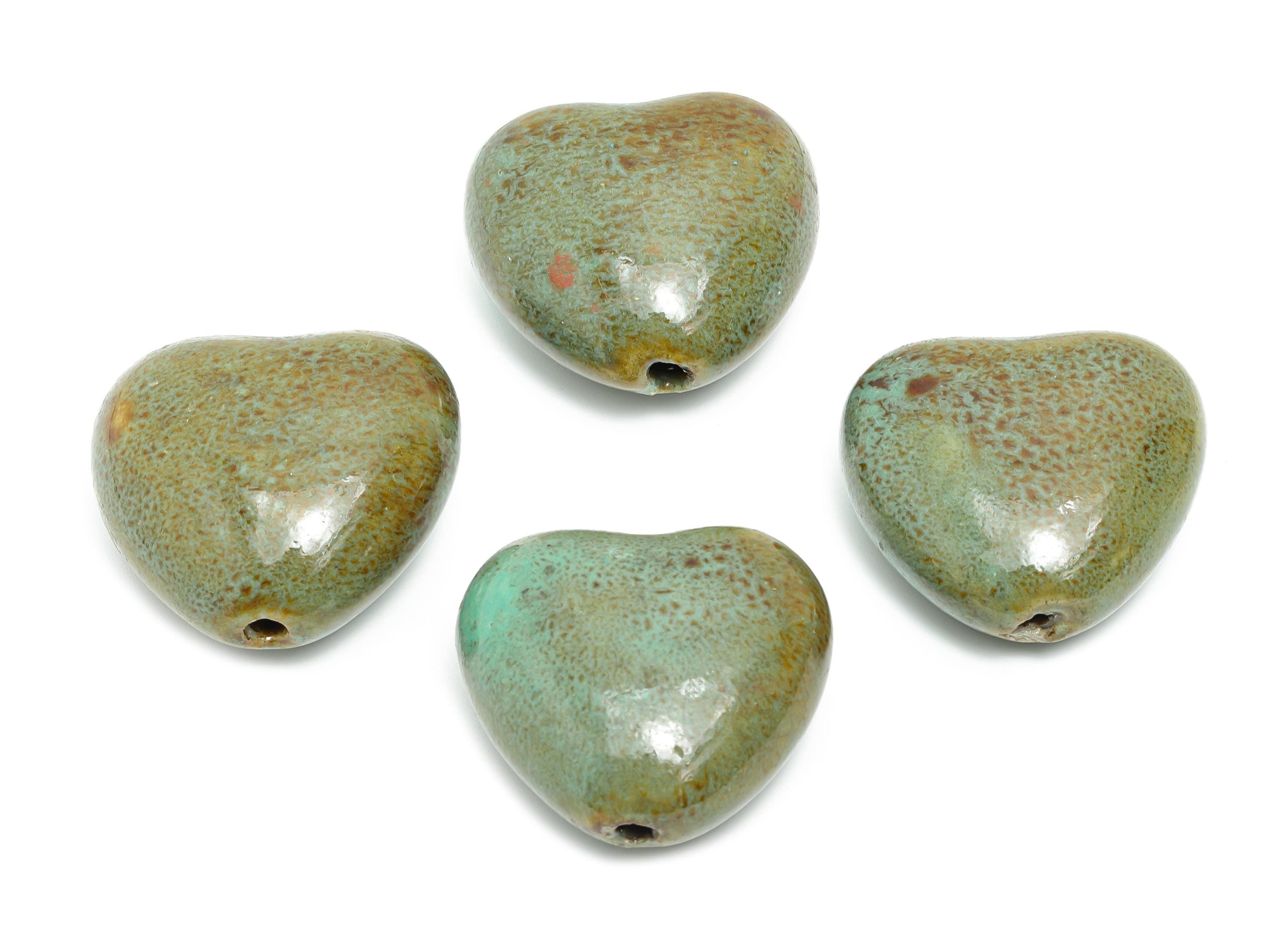 Glazed Ceramic Heart Beads - Vintage Heart Bead for Necklace - Handmade Ceramic Heart Beads - Jewelry Supplies - 32.96x34.89x24mm - NS2796 - DOMEDBAZAAR
