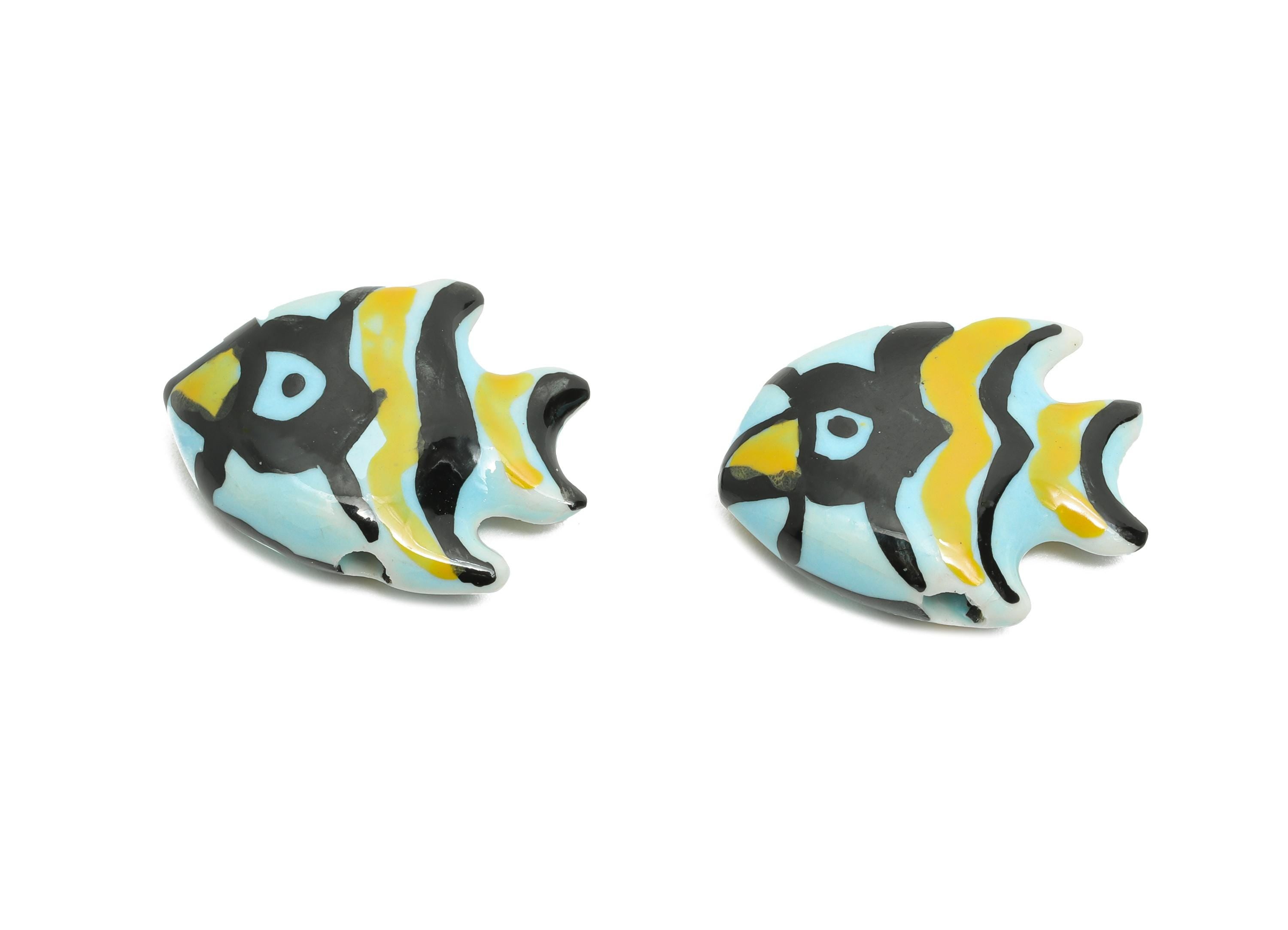 Glazed Ceramic Fish Beads - Colorful Tropical Fish Beads - Marine Handmade Beads Connector - Jewelry Making - 20.8x16.98x6.56mm - NS2853C - DOMEDBAZAAR