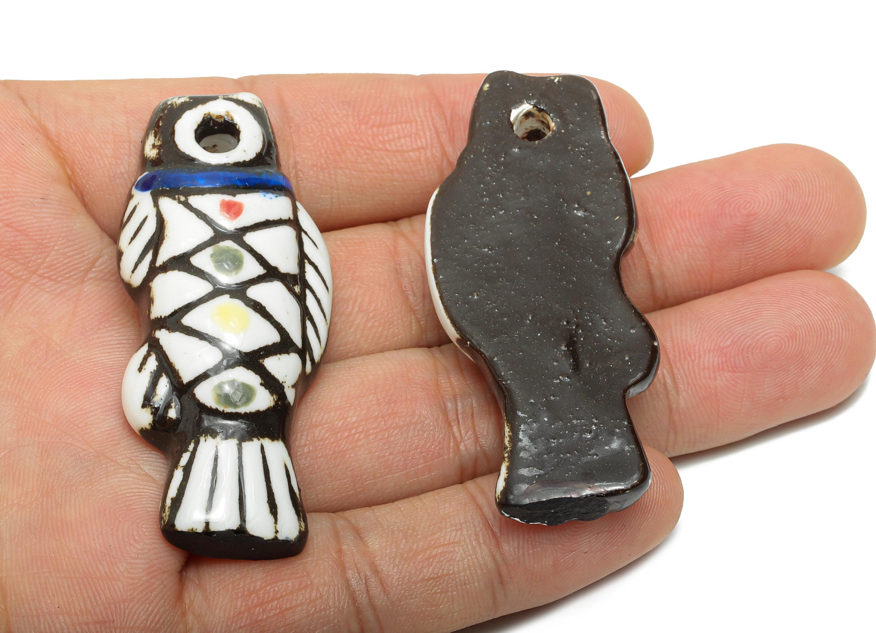 Glazed Ceramic Fish Beads - Black and White Fish Bead - Cute Marine Life Beads - Boho Fish Bead for DIY Jewelry - 56x24x10.93mm - NS2781 - DOMEDBAZAAR