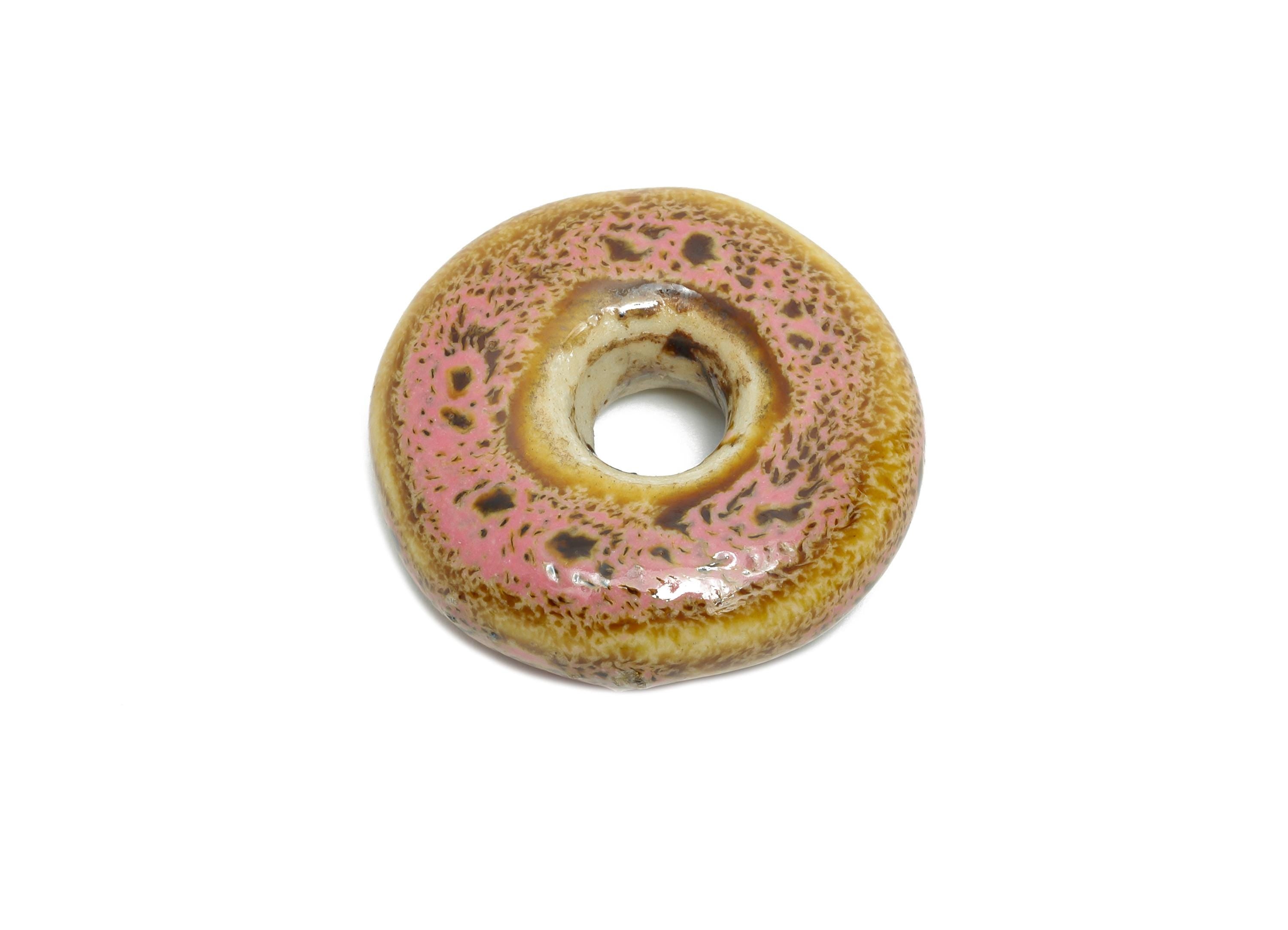 Glazed Ceramic Donut Bead - Round Porcelain Pendant - Minimalist Artisan Bead - Boho Fish Bead for DIY Jewelry - 26x26x8.55mm - NS2815 - DOMEDBAZAAR