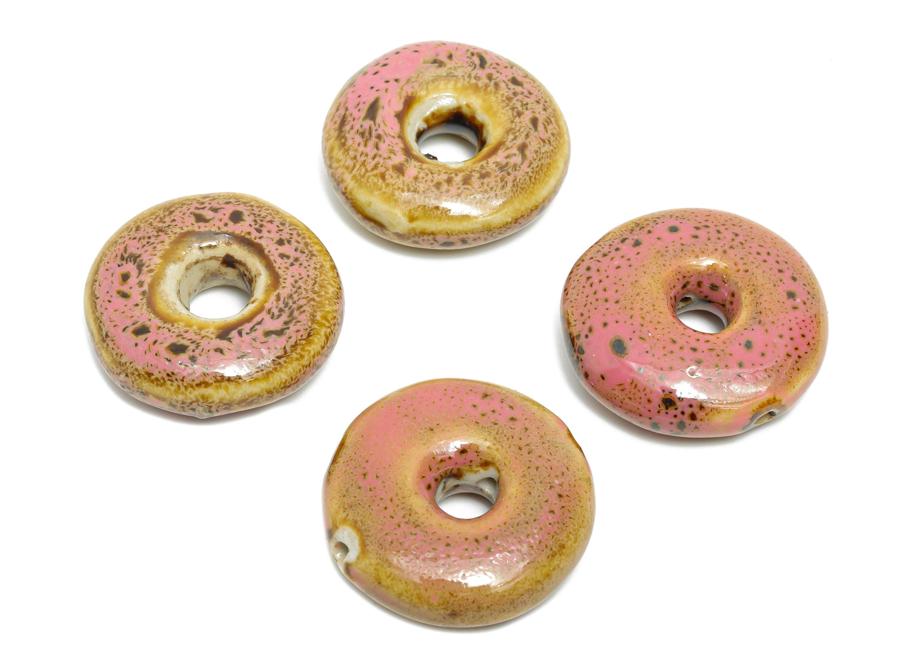 Glazed Ceramic Donut Bead - Round Porcelain Pendant - Minimalist Artisan Bead - Boho Fish Bead for DIY Jewelry - 26x26x8.55mm - NS2815 - DOMEDBAZAAR