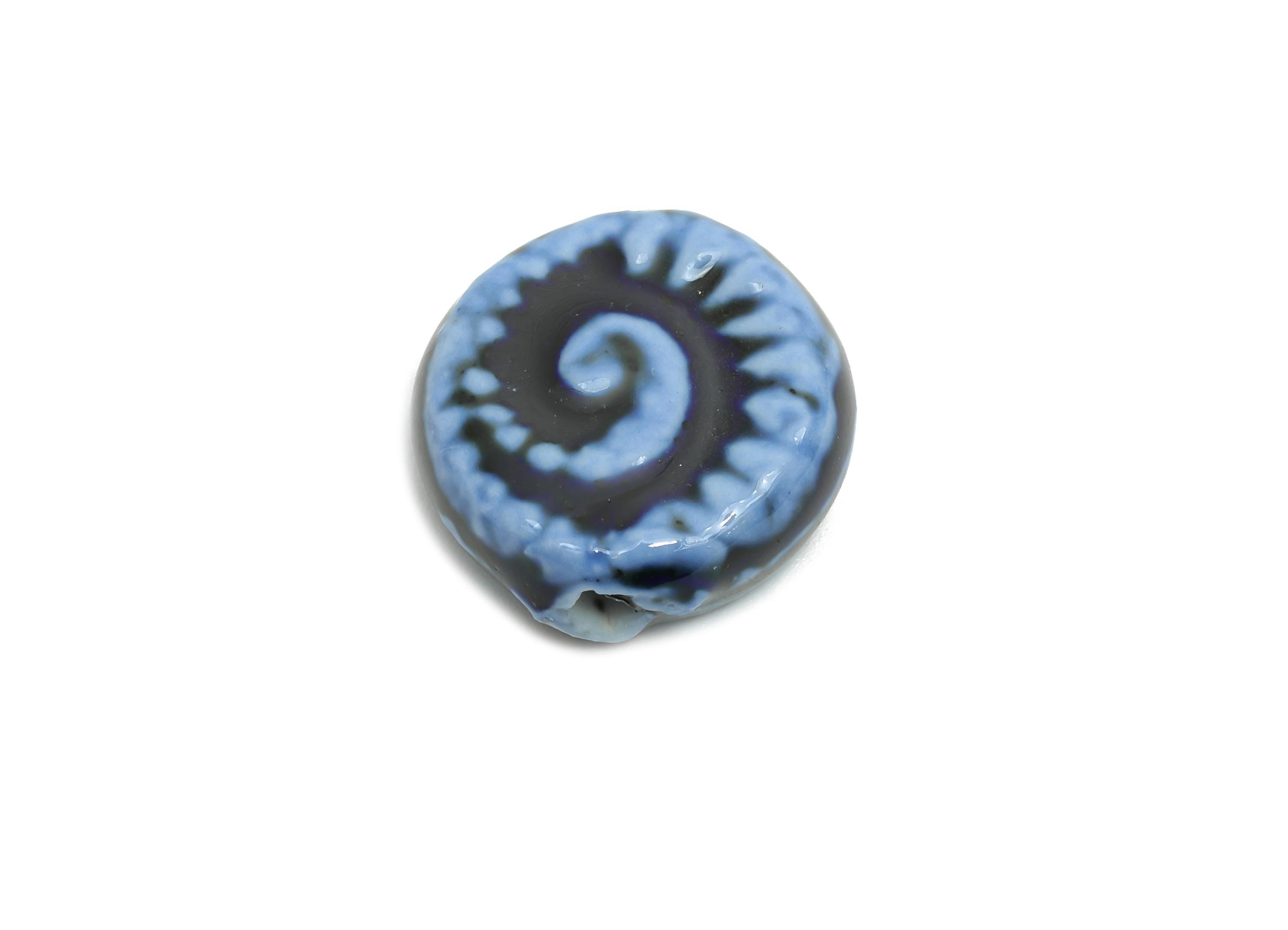 Glazed Ceramic Spiral Bead - Textured Ceramic Bead Component - Artisan Spiral Handmade Bead - Jewelry Making Supplies - 17x17x6.5mm - NS2774 - DOMEDBAZAAR