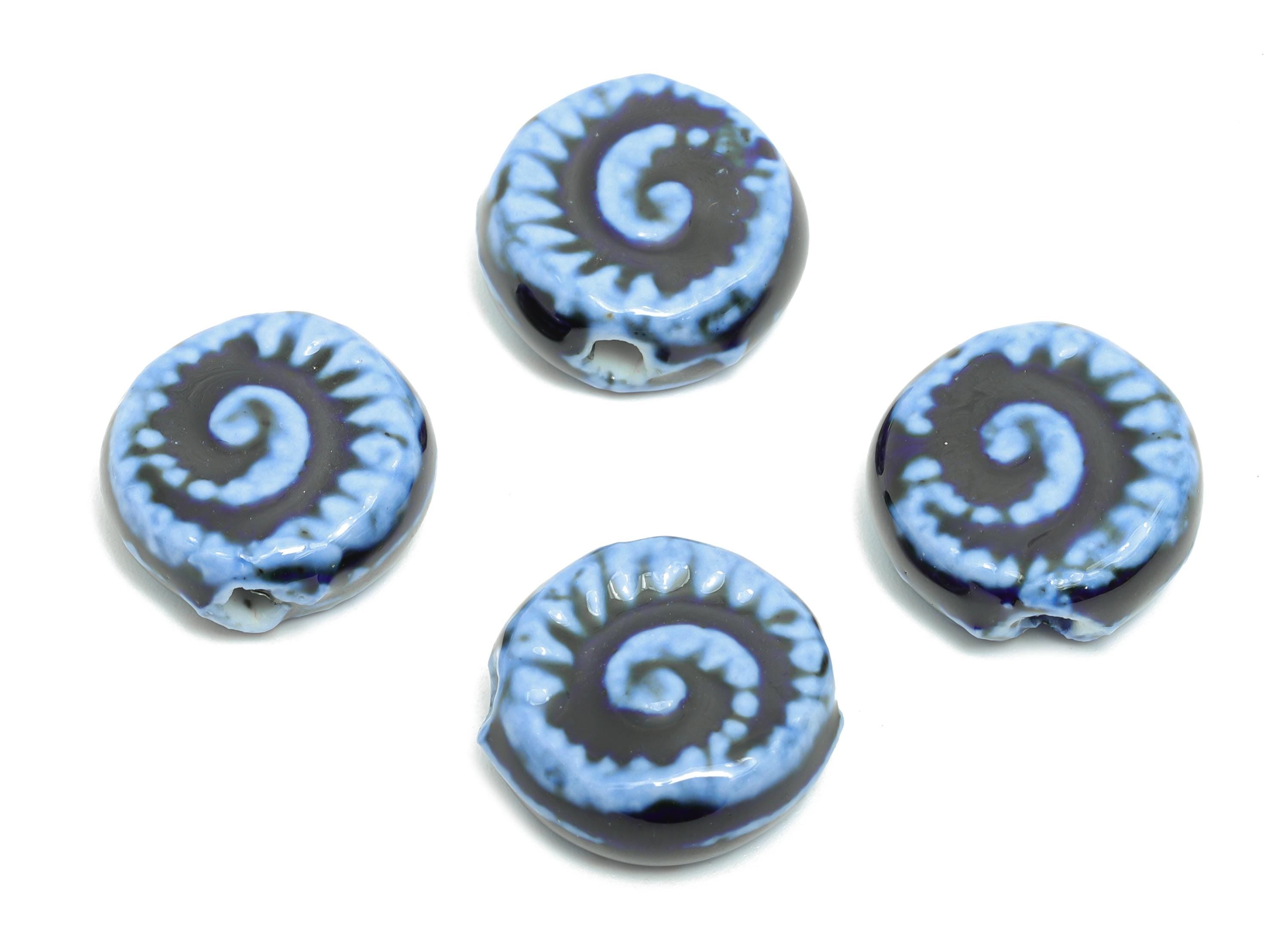 Glazed Ceramic Spiral Bead - Textured Ceramic Bead Component - Artisan Spiral Handmade Bead - Jewelry Making Supplies - 17x17x6.5mm - NS2774 - DOMEDBAZAAR