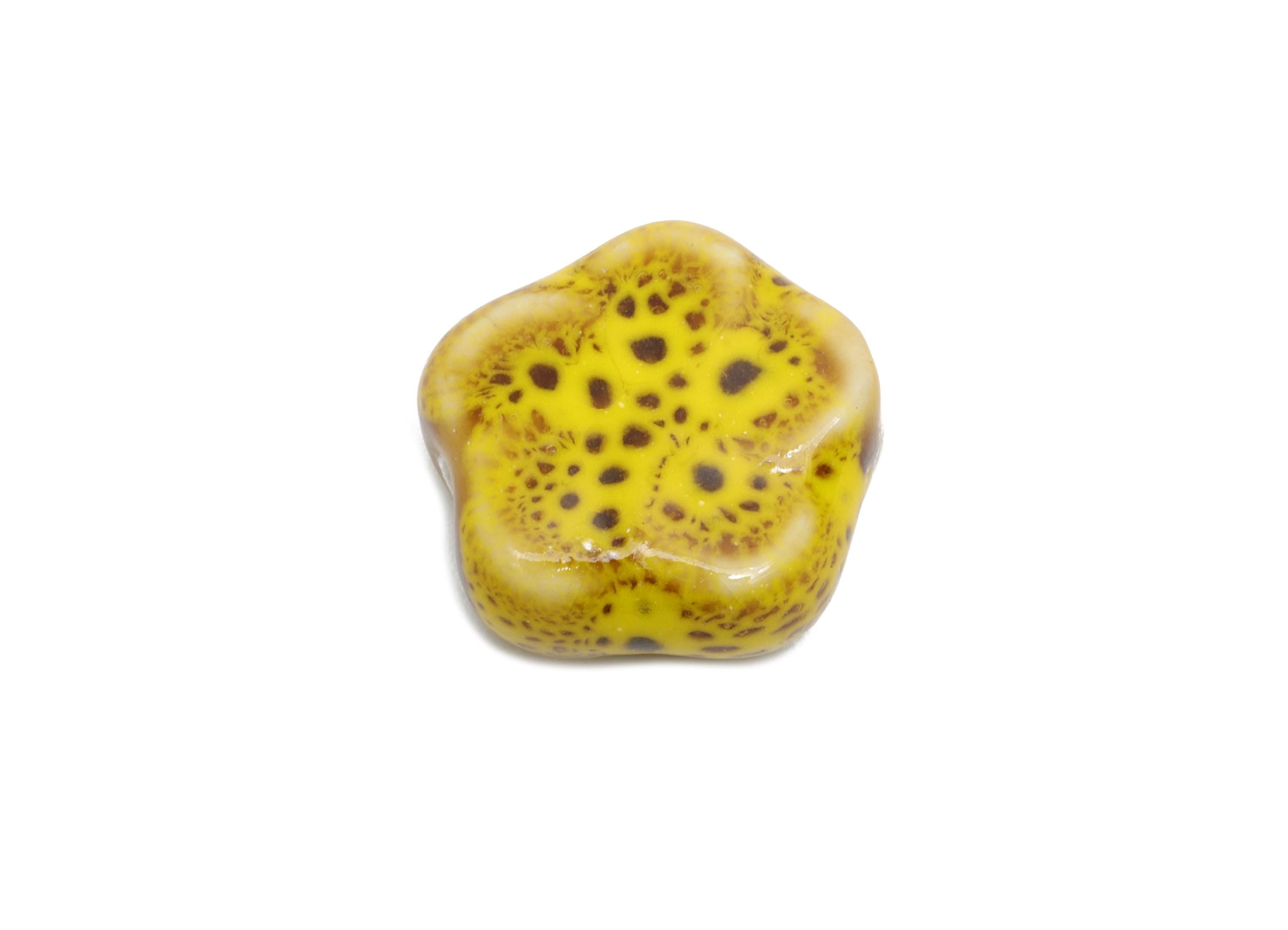 Glazed Ceramic Flower Beads - Textured Ceramic Spiral Beads Component - Handmade Beads - Jewelry Making Beads - 15.9x16.29x6.9mm - NS2844 - DOMEDBAZAAR