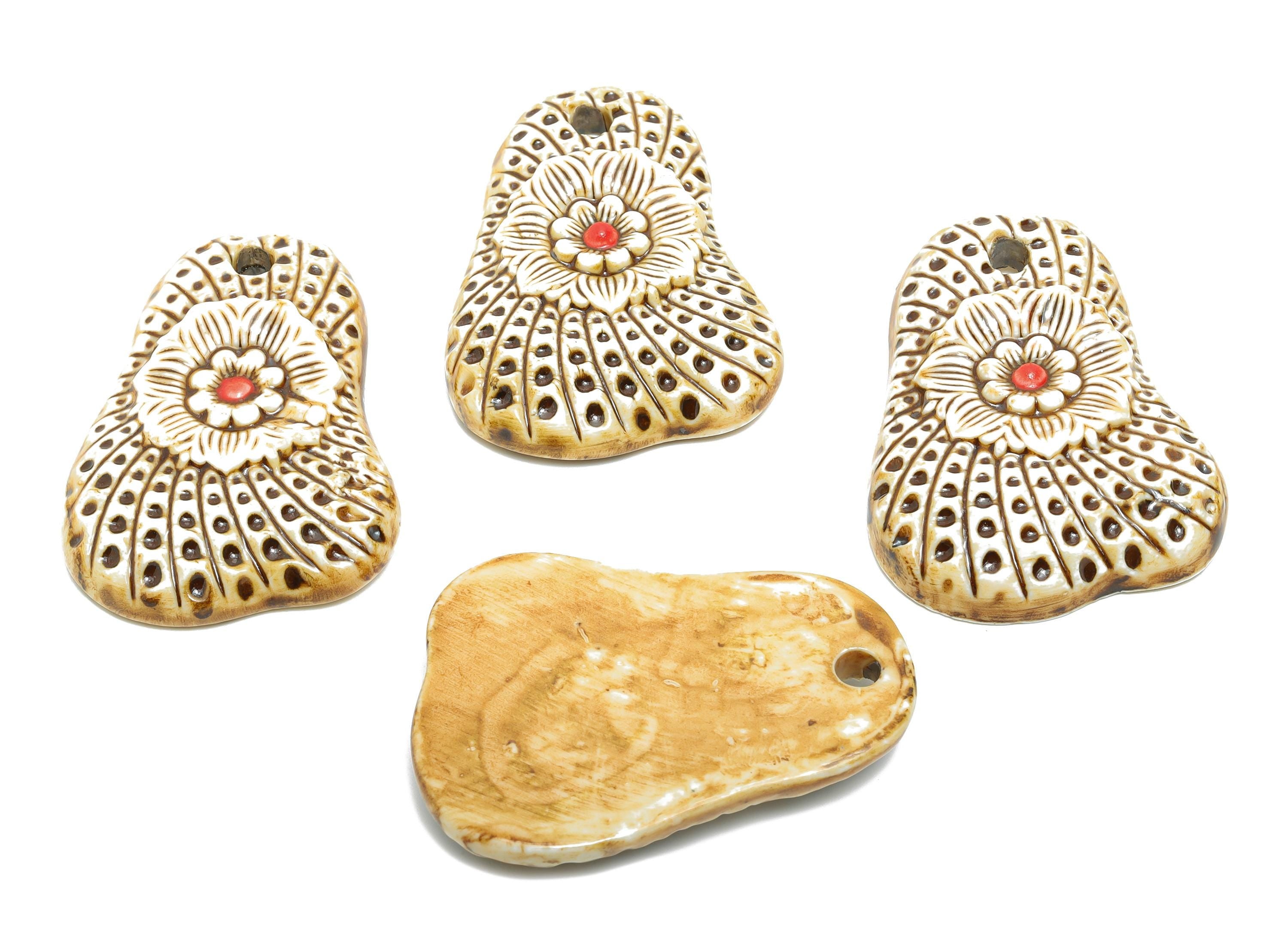 Glazed Ceramic Pendant - Vintage Traditional Craftsmanship Pendant - Handcrafted Artifact - Boho Cultural Relic Jewelry - 55x39x10mm -NS2787 - DOMEDBAZAAR