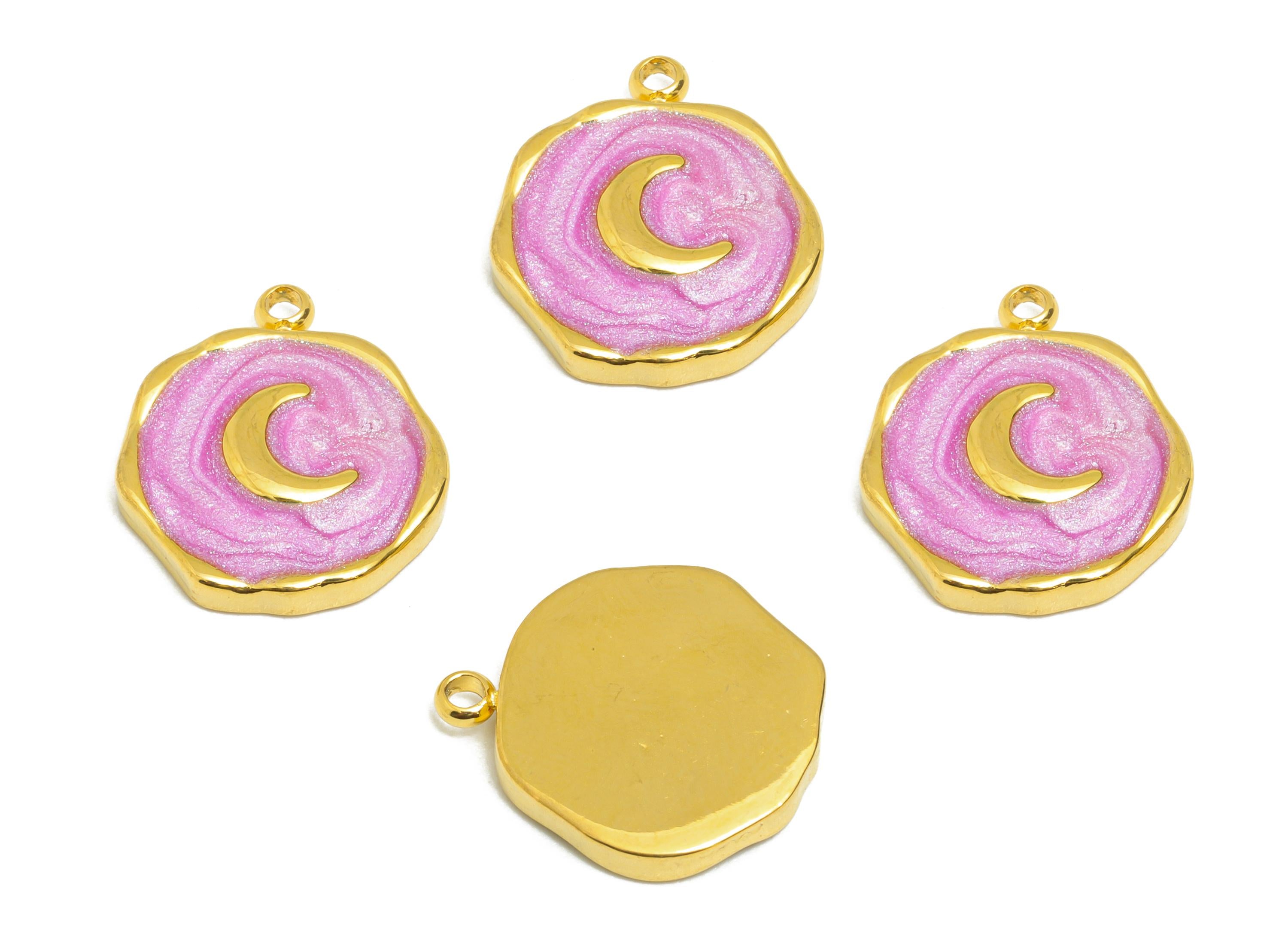 Steel Enamel Crescent Charm - Vintage Moon Jewelry - Dainty Purple Pendant For Necklace - Gold Tone Vacuum Plated - 15x13x2.57mm - SS1488 - DOMEDBAZAAR