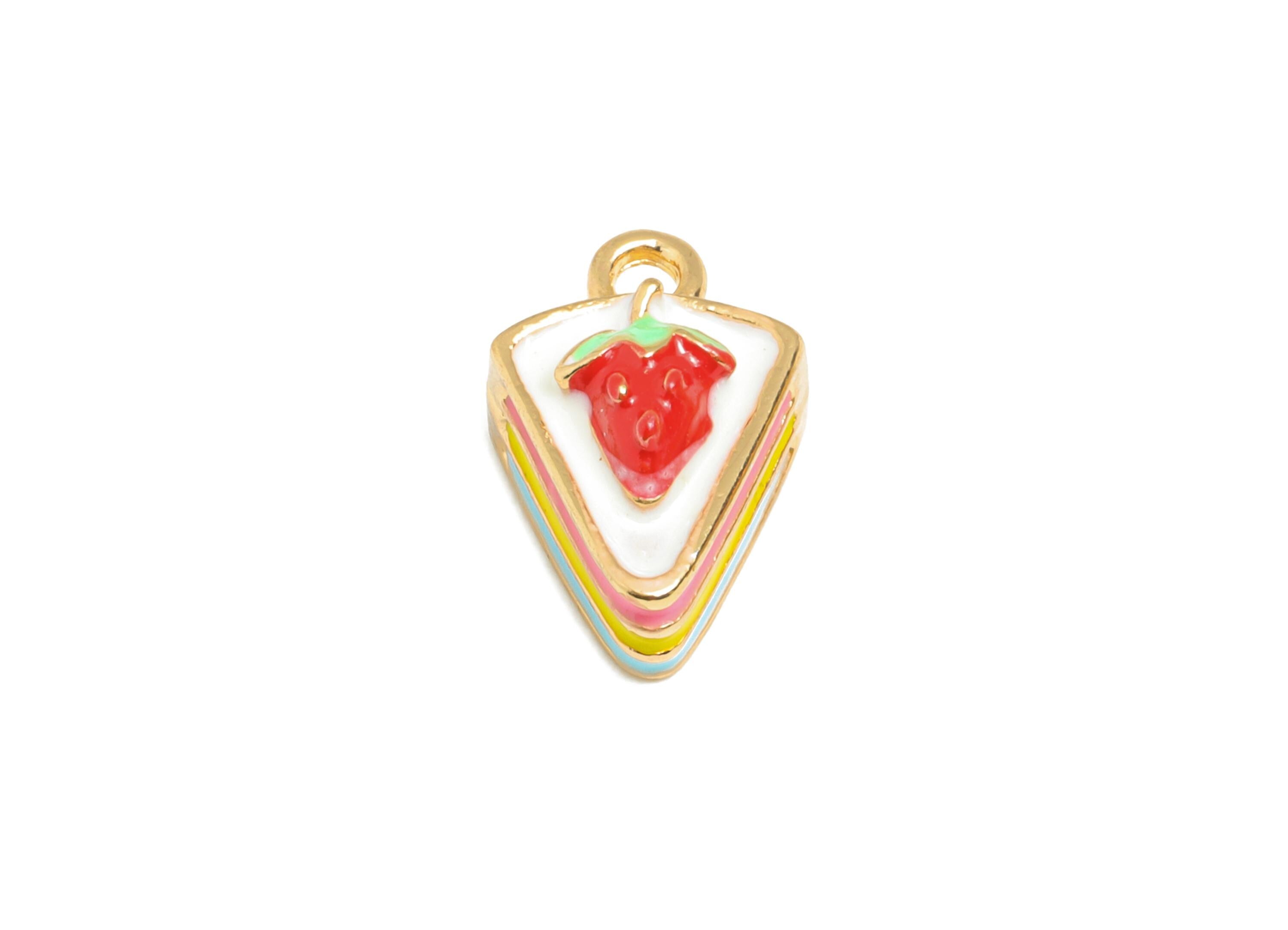 Alloy Strawberry Cake Charms - Rainbow Enamel Sweet Pendant - Alloy Miniature Cake Charm - Whimsical Sweet Jewelry - 13.17x8.7x6mm - ZZ2124