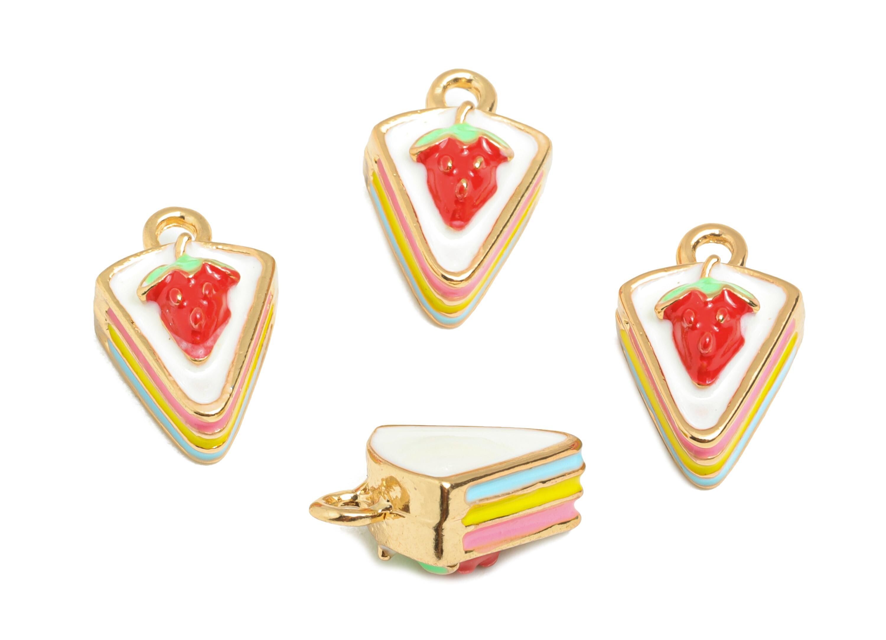 Alloy Strawberry Cake Charms - Rainbow Enamel Sweet Pendant - Alloy Miniature Cake Charm - Whimsical Sweet Jewelry - 13.17x8.7x6mm - ZZ2124