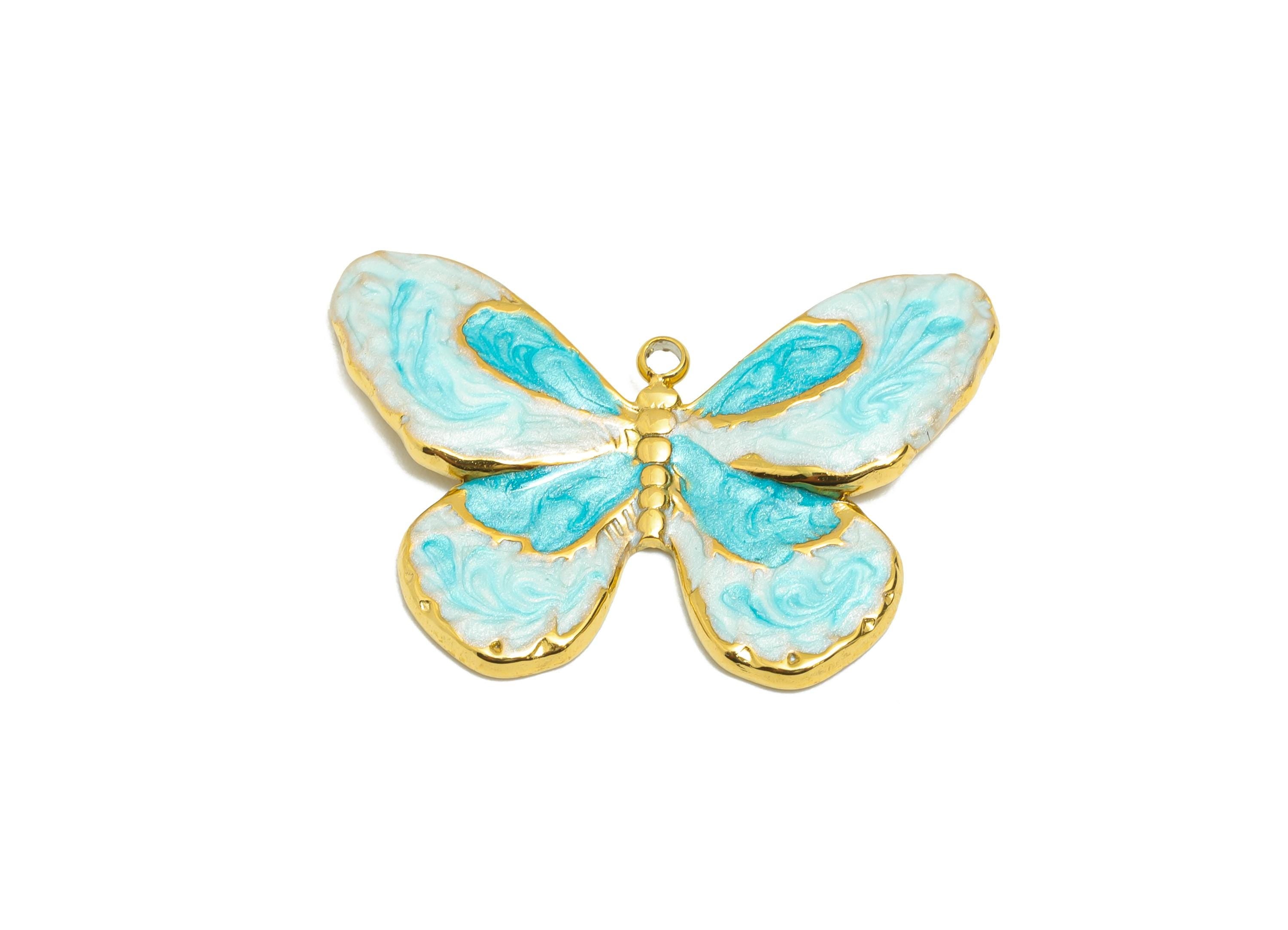Steel Butterfly Charms - Enamel Colorful Butterfly Pendant - Artistic Butterfly Necklace Pendant - Gold Tone Vacuum Plated -30x21x2mm-SS1492 - DOMEDBAZAAR