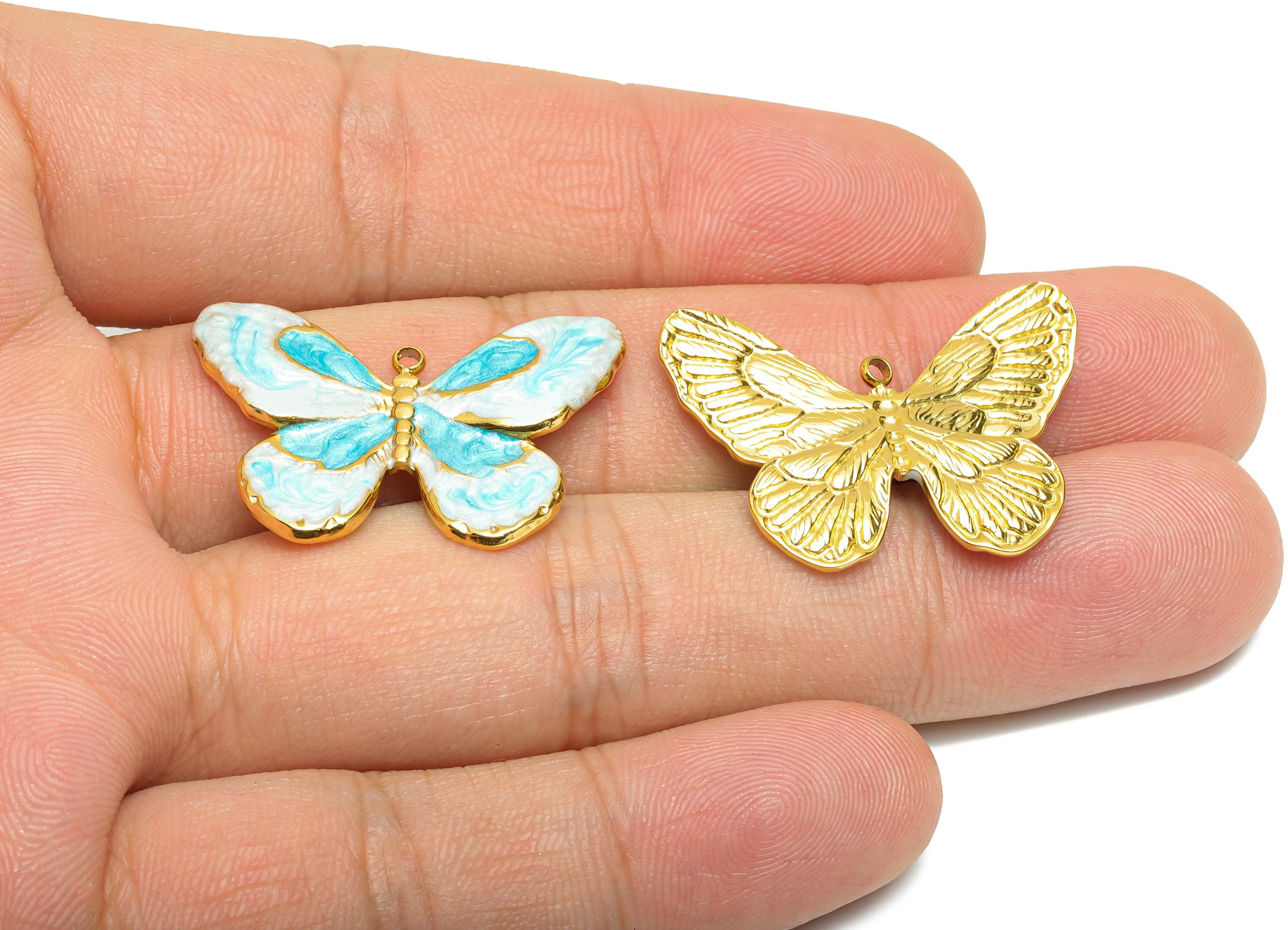 Steel Butterfly Charms - Enamel Colorful Butterfly Pendant - Artistic Butterfly Necklace Pendant - Gold Tone Vacuum Plated -30x21x2mm-SS1492 - DOMEDBAZAAR