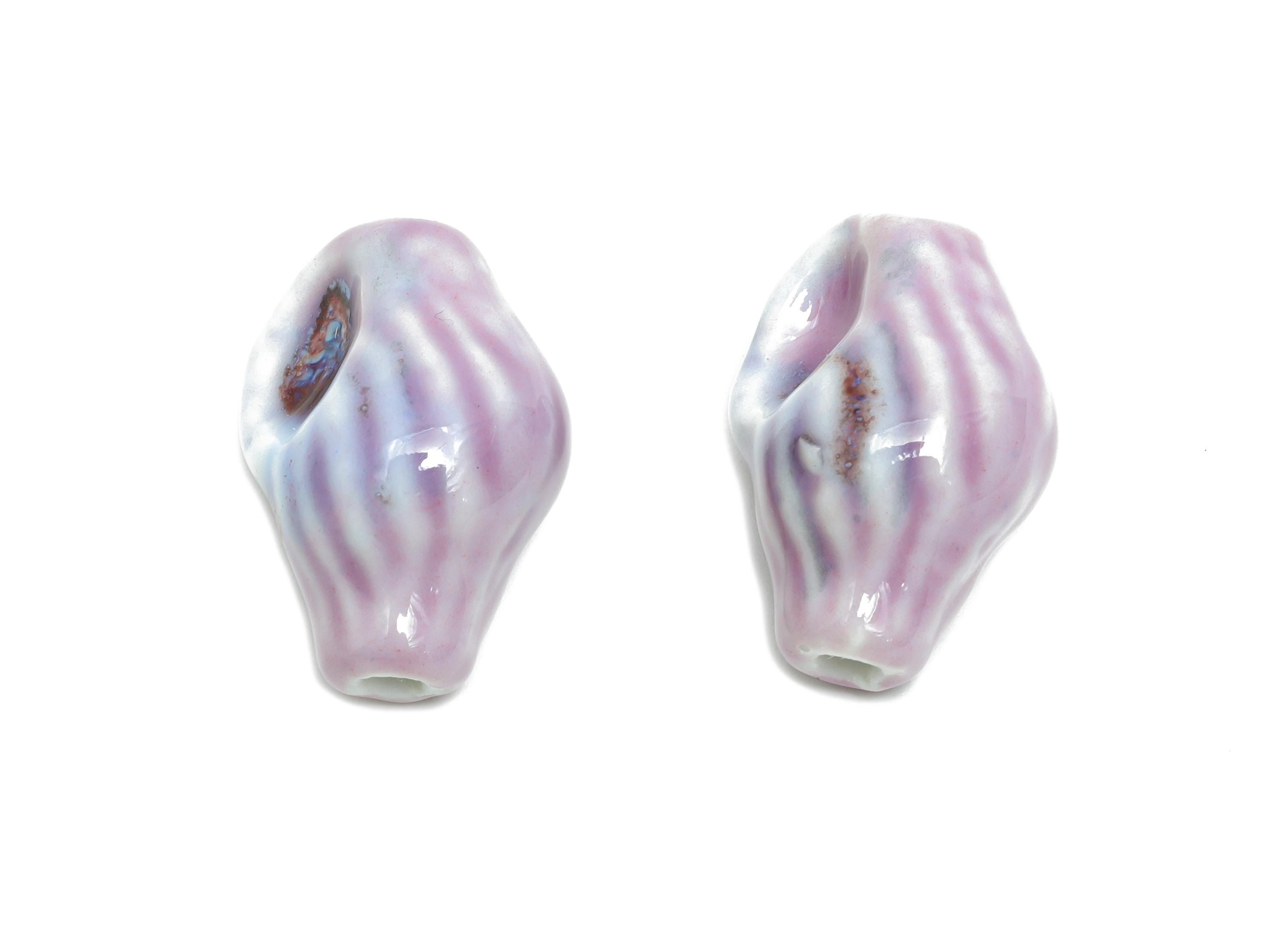 Glazed Ceramic Conch Shell Bead - Textured Shell Bead for Bracelet - Handmade Ceramic Beads - Jewelry Making - 21.07x14.43x12.36mm - NS2846E - DOMEDBAZAAR
