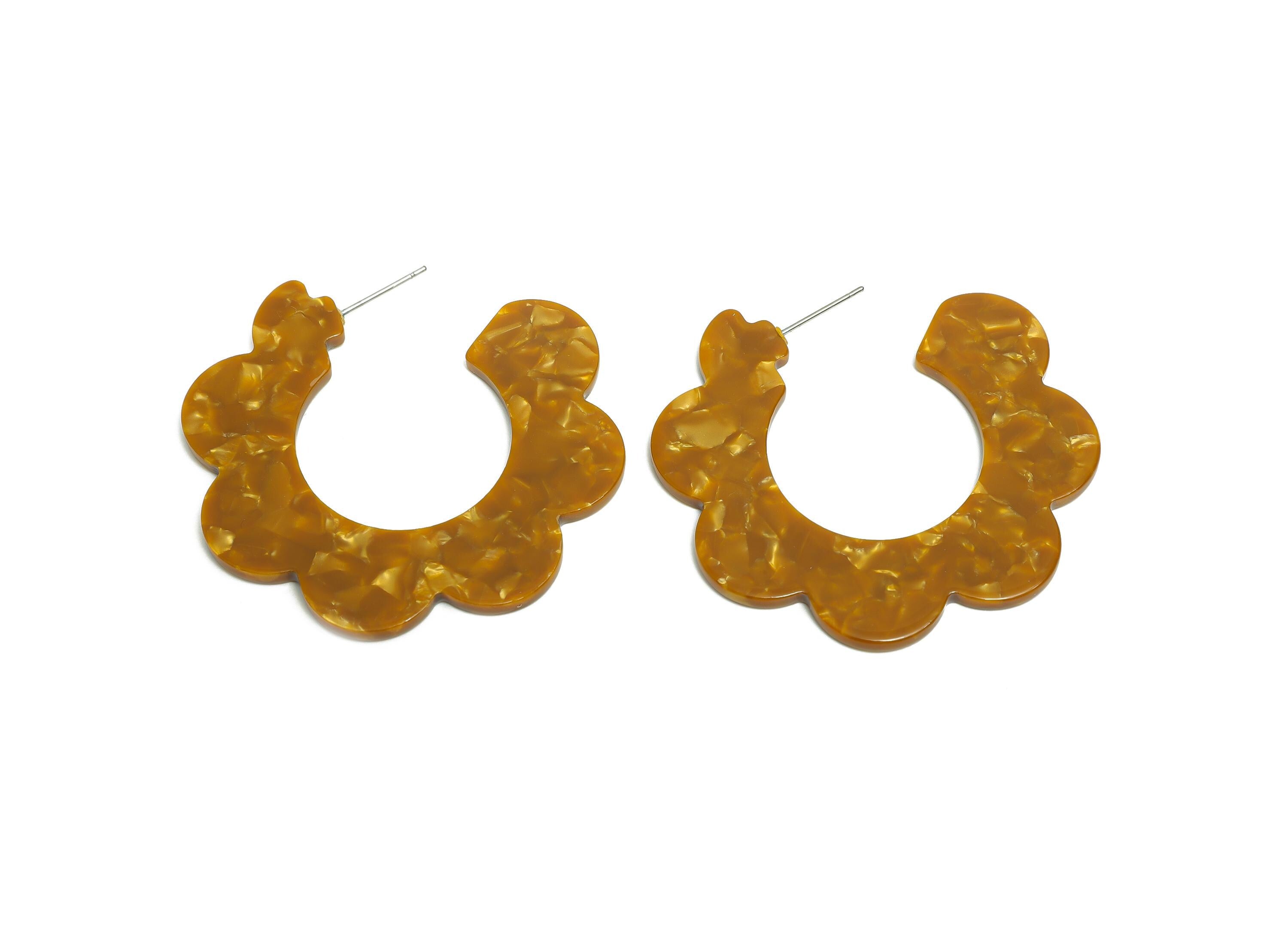 Acetate Flower Hoops Earring - Open Hoop Earrings Stud - Earring Post - Flower Hoop Earrings - Code: A661 - 51.51x49.51x2.5mm - AC2368-A661 - DOMEDBAZAAR
