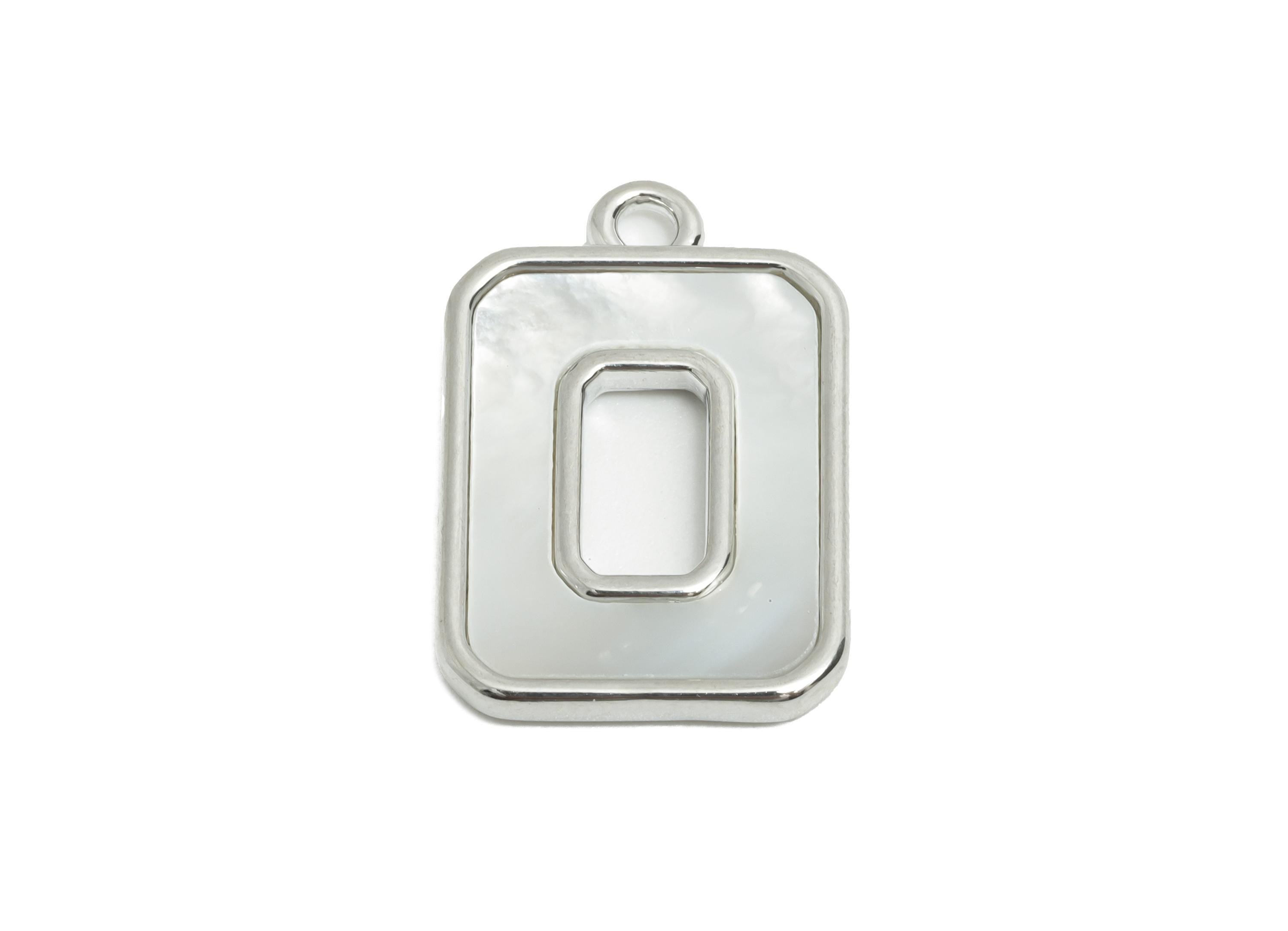 Rectangle Shell Charm - Brass Geometric Shell Pendant - Elegant Hollow Charm for Necklace - 18K White Gold Plated - 19.8x13x3mm - RGP10840 - DOMEDBAZAAR