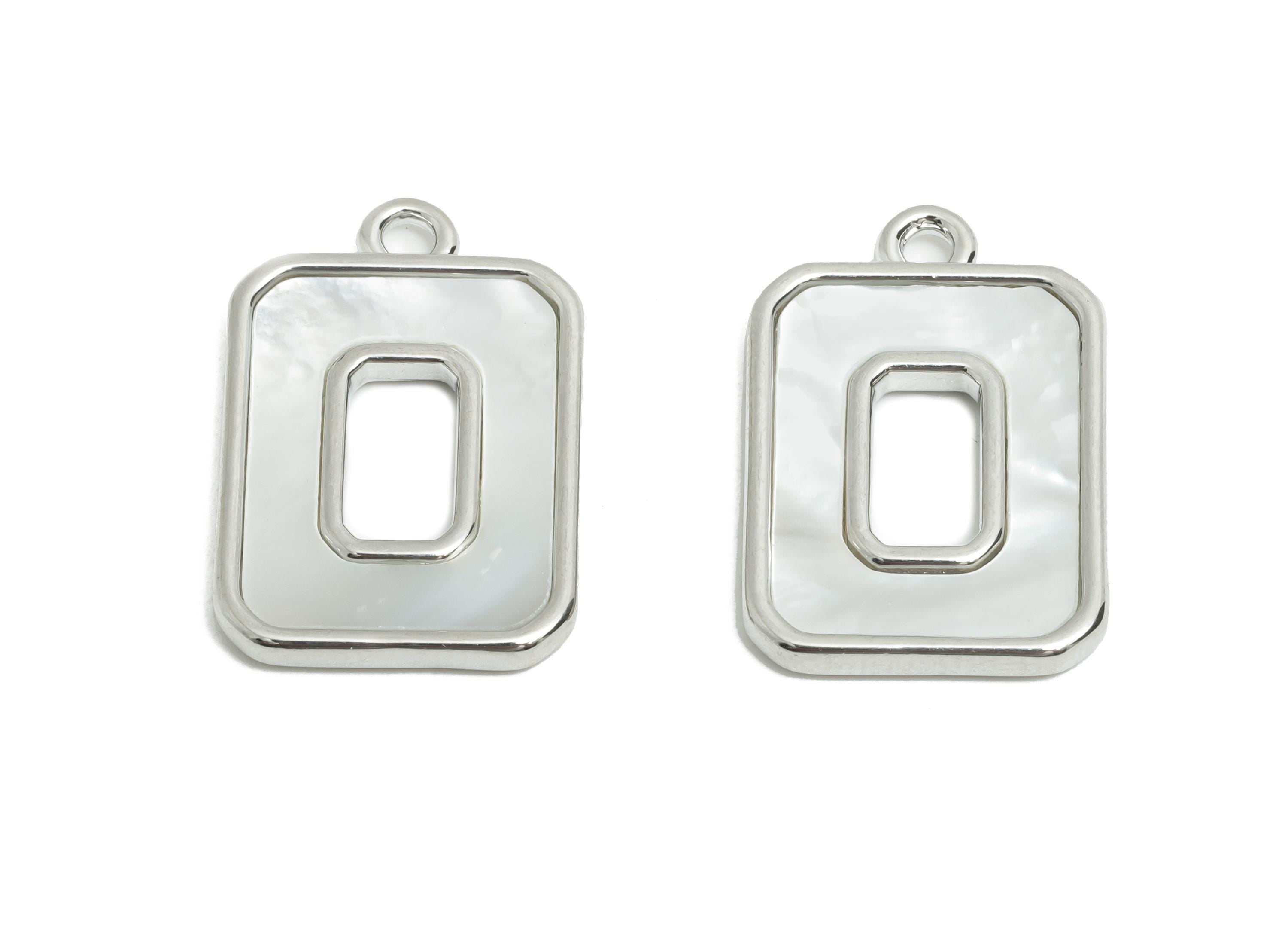 Rectangle Shell Charm - Brass Geometric Shell Pendant - Elegant Hollow Charm for Necklace - 18K White Gold Plated - 19.8x13x3mm - RGP10840 - DOMEDBAZAAR