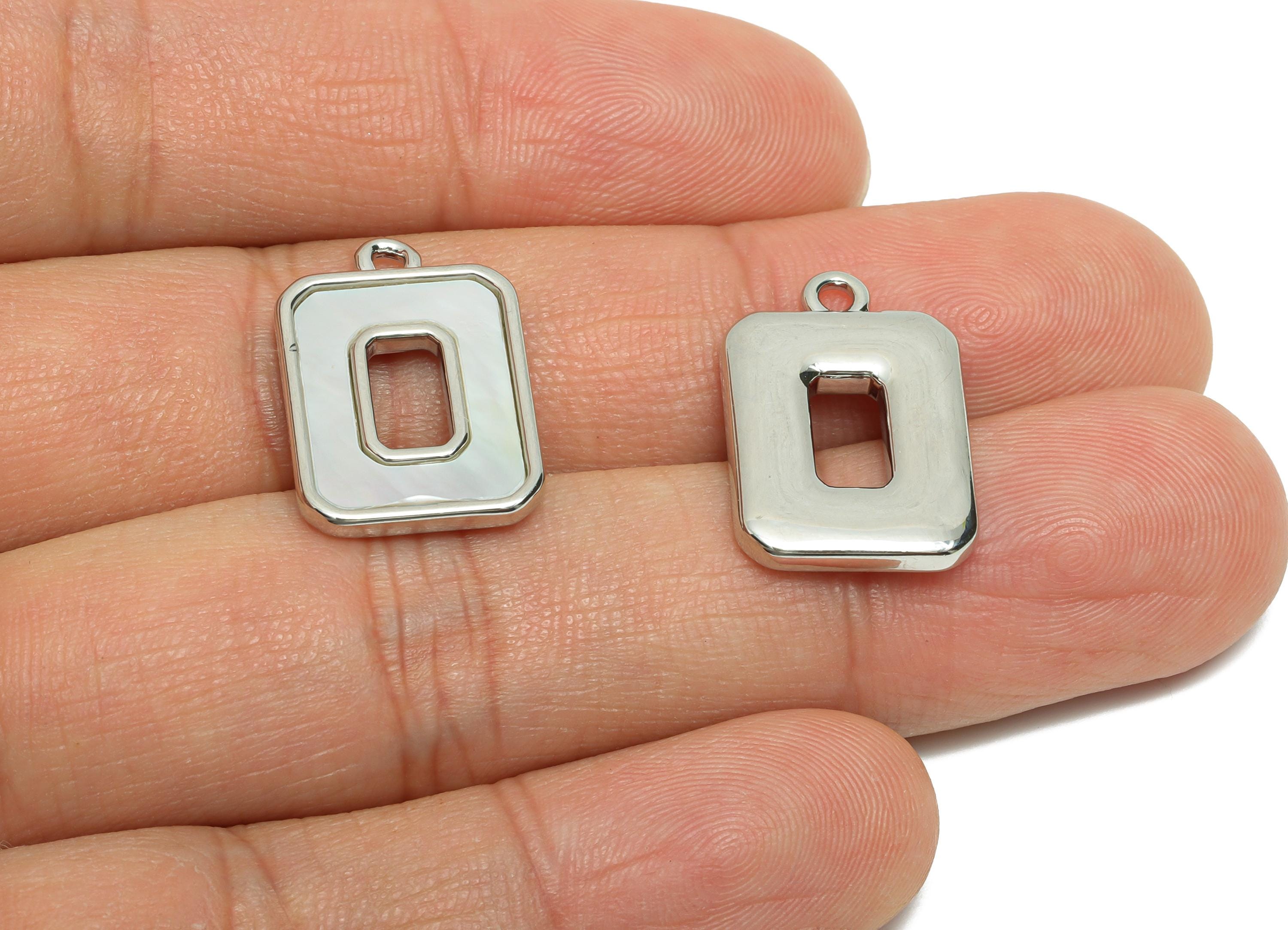 Rectangle Shell Charm - Brass Geometric Shell Pendant - Elegant Hollow Charm for Necklace - 18K White Gold Plated - 19.8x13x3mm - RGP10840 - DOMEDBAZAAR